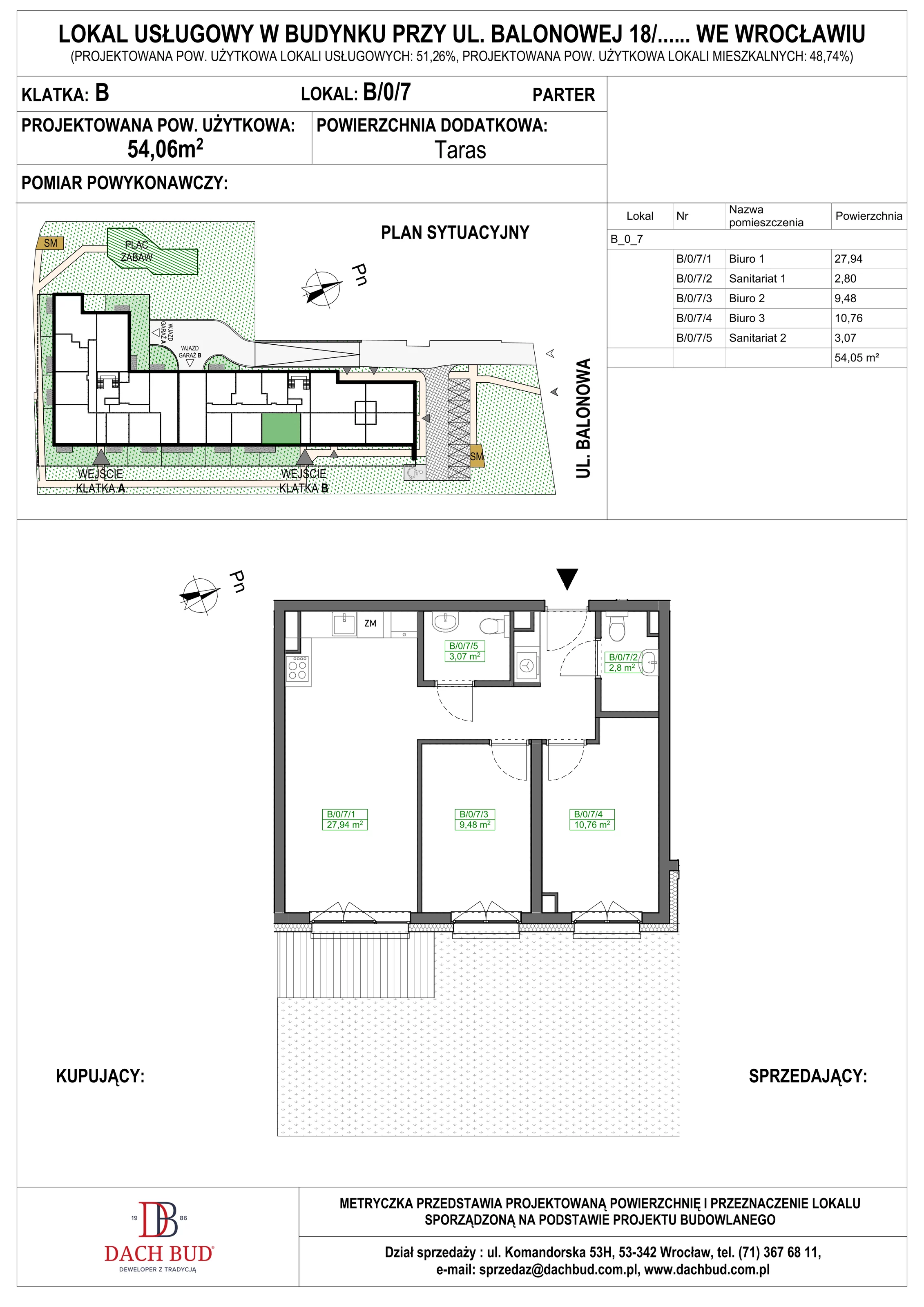 Lokal użytkowy 53,96 m², oferta nr B/0/7, Balonowa, Wrocław, Gądów-Popowice Południowe, Gądów Mały, ul. Balonowa 16-26