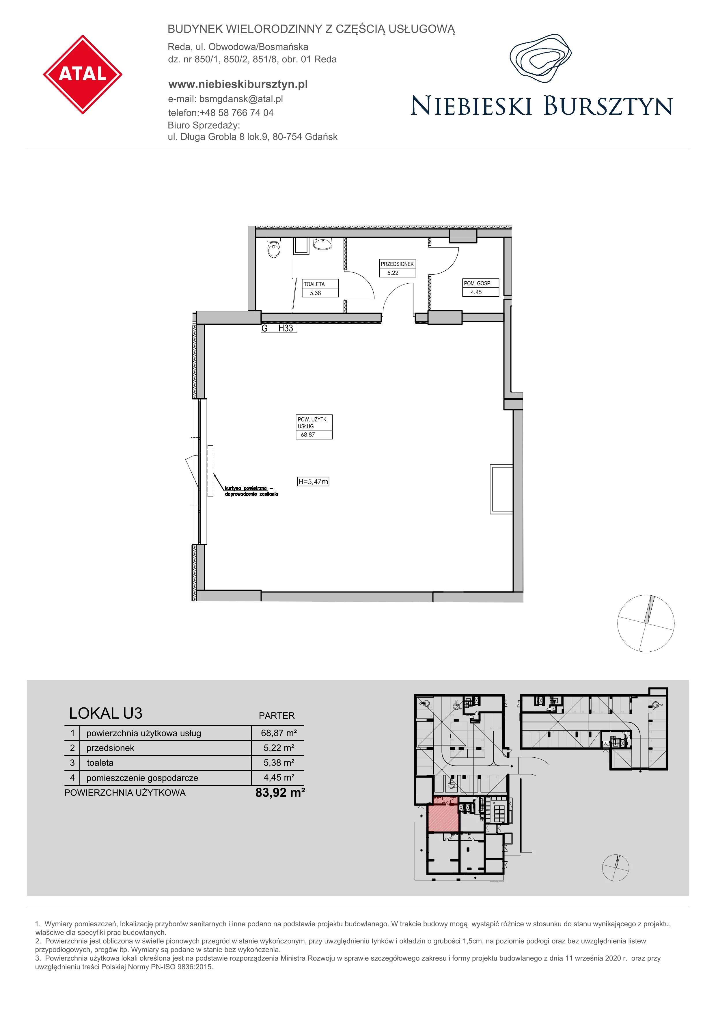 Lokal użytkowy 83,92 m², oferta nr U3, Niebieski Bursztyn - lokale użytkowe, Reda, ul. Bosmańska