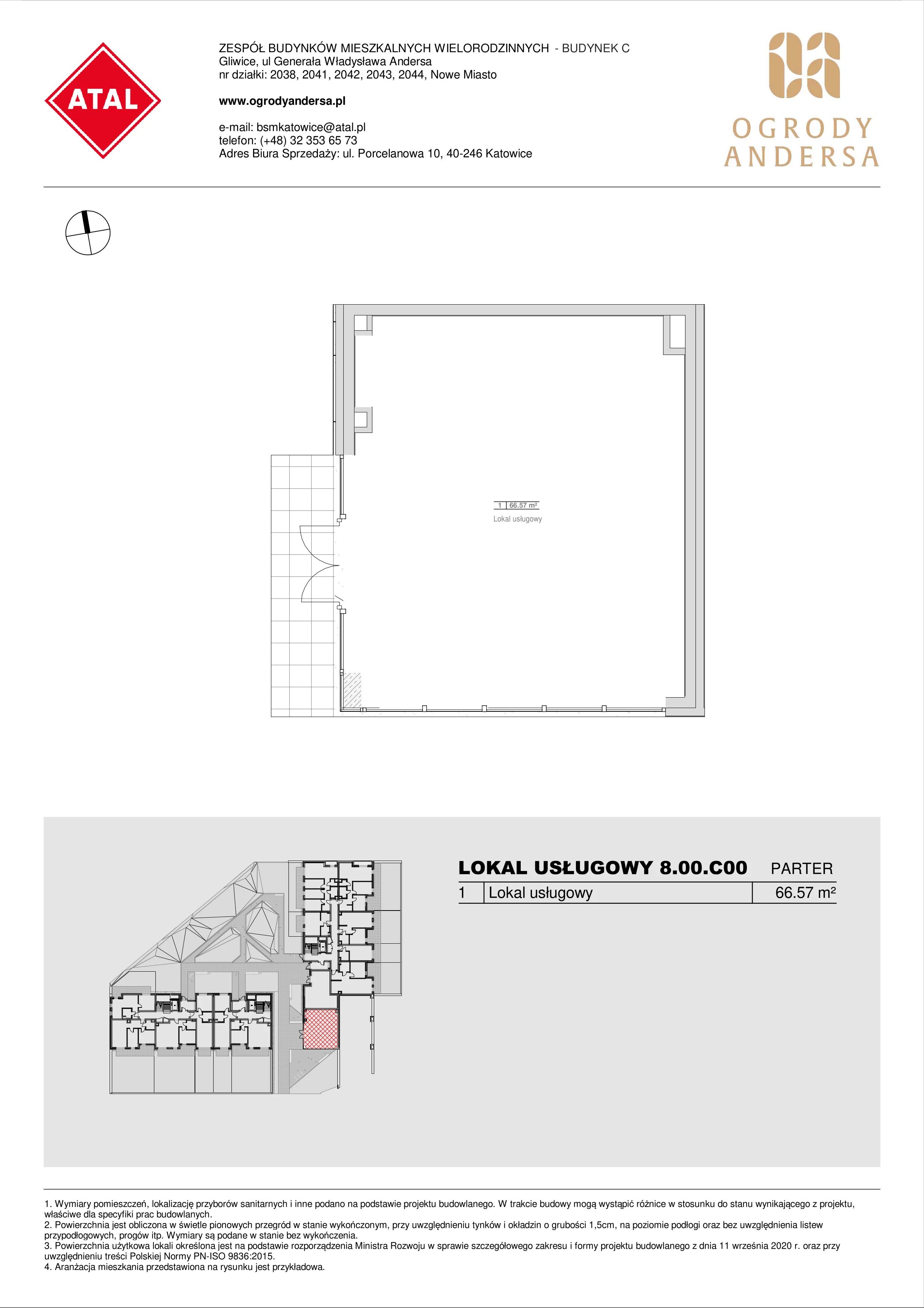 Lokal użytkowy 66,61 m², oferta nr 8.00.CU1, Ogrody Andersa II - lokale użytkowe, Gliwice, Wojska Polskiego, ul. Generała Władysława Andersa