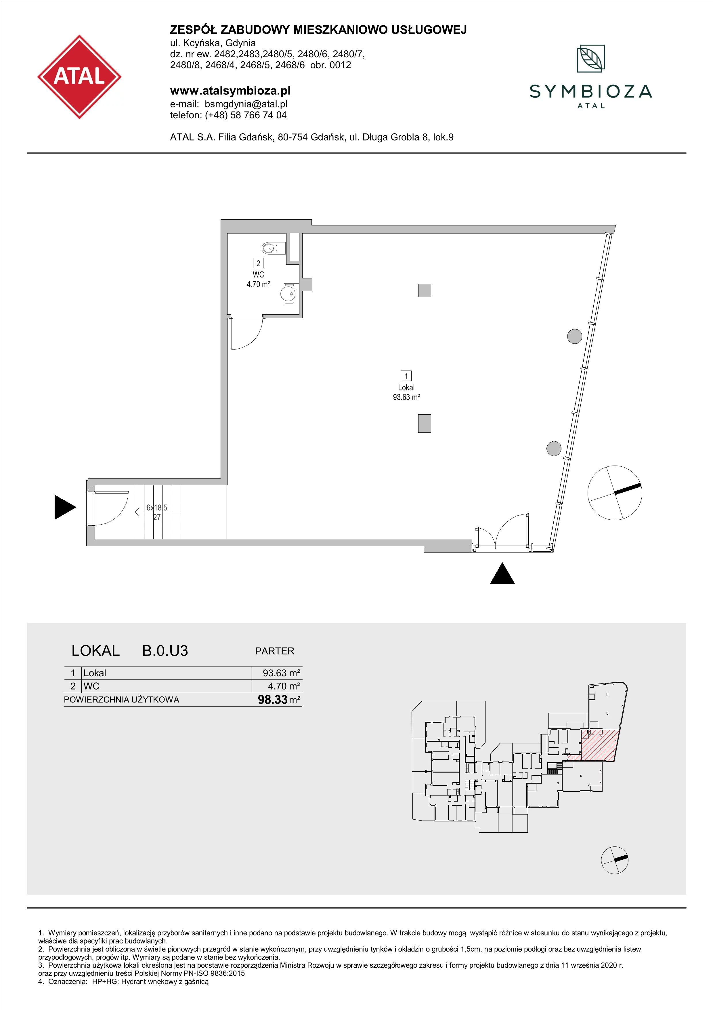 Lokal użytkowy 98,33 m², oferta nr B.0.U3, ATAL Symbioza IB - lokale użytkowe, Gdynia, Cisowa, ul. Kcyńska