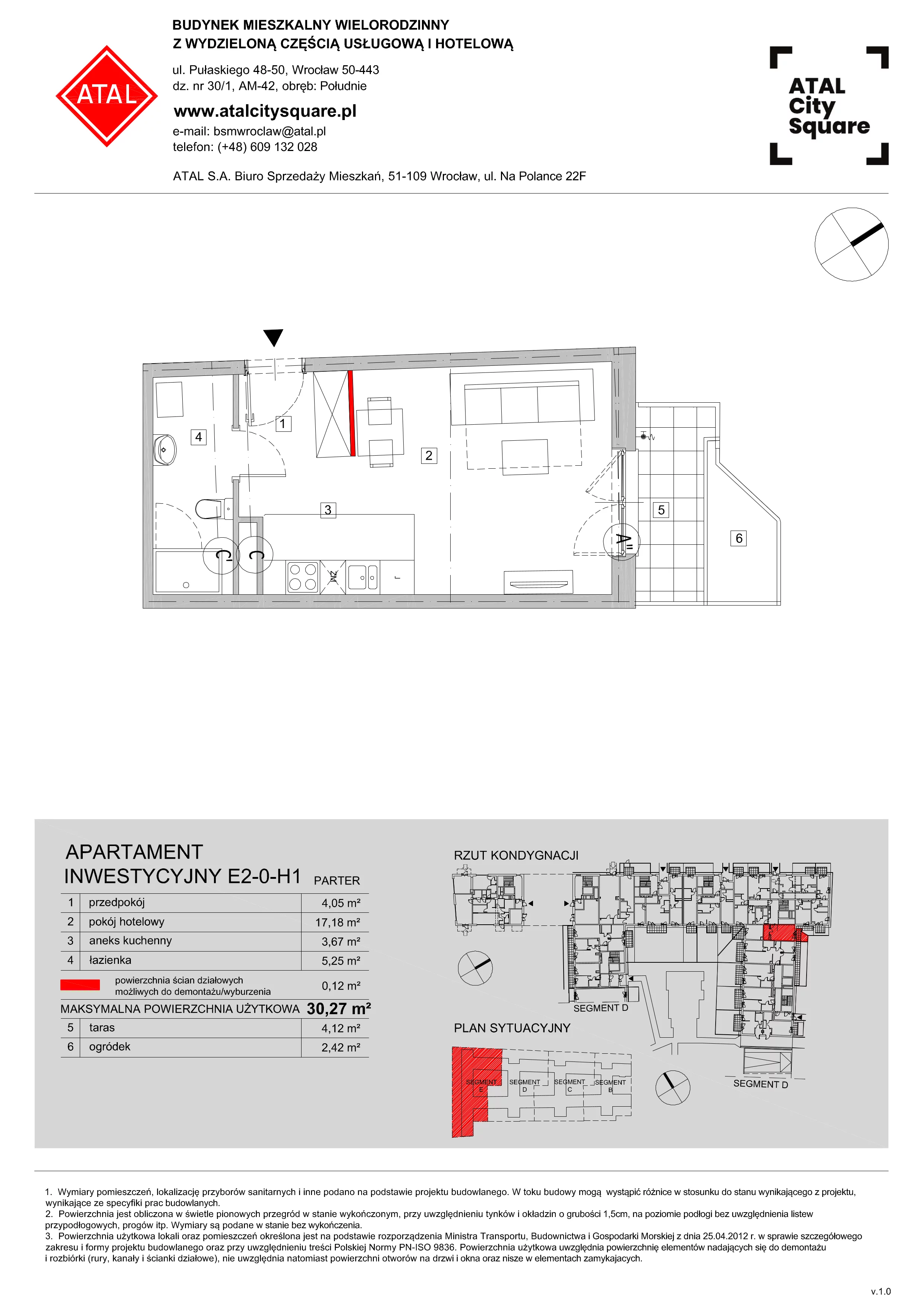 Apartament 30,10 m², parter, oferta nr E2-0-H1, ATAL City Square - apartamenty inwestycyjne, Wrocław, Przedmieście Oławskie, Krzyki, ul. gen. Kazimierza Pułaskiego