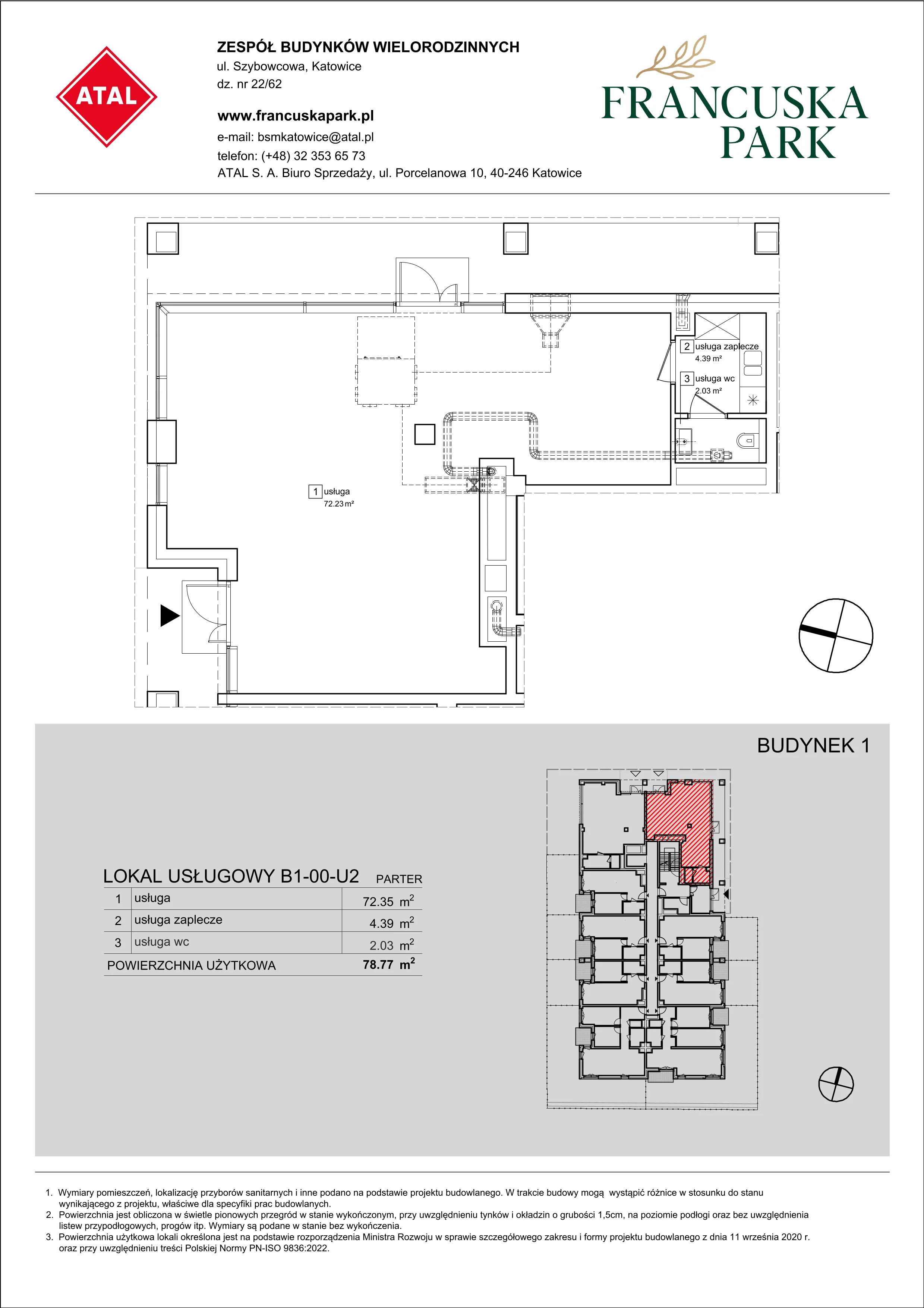 Lokal użytkowy 78,77 m², oferta nr B1-00-U2, Francuska Park IX - lokale użytkowe, Katowice, Osiedle Paderewskiego-Muchowiec, Muchowiec, ul. Szybowcowa