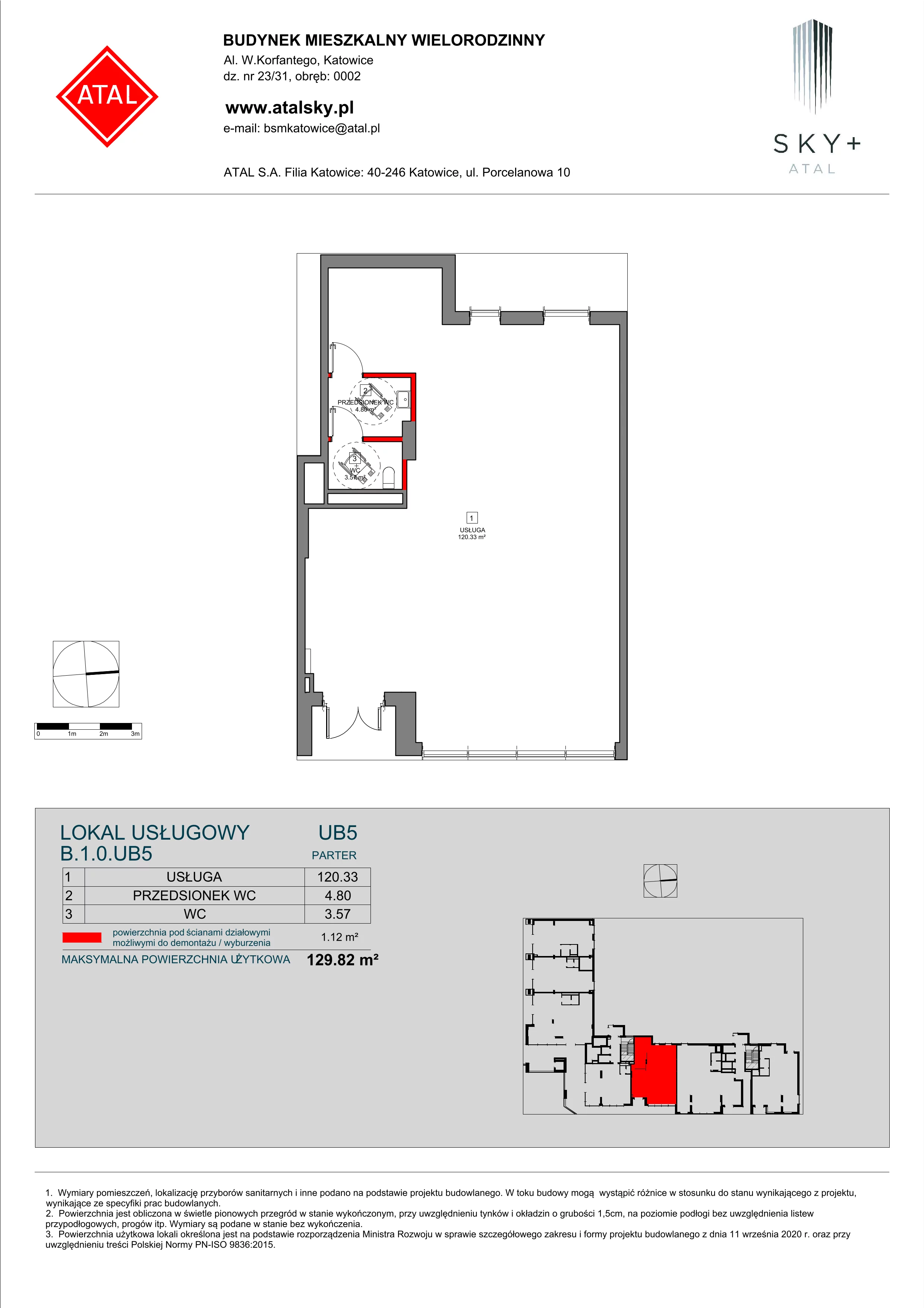 Lokal użytkowy 129,82 m², oferta nr b.1.0.ub5, ATAL SKY+ II - lokale użytkowe, Katowice, Wełnowiec-Józefowiec, Wełnowiec, al. Wojciecha Korfantego 93-99