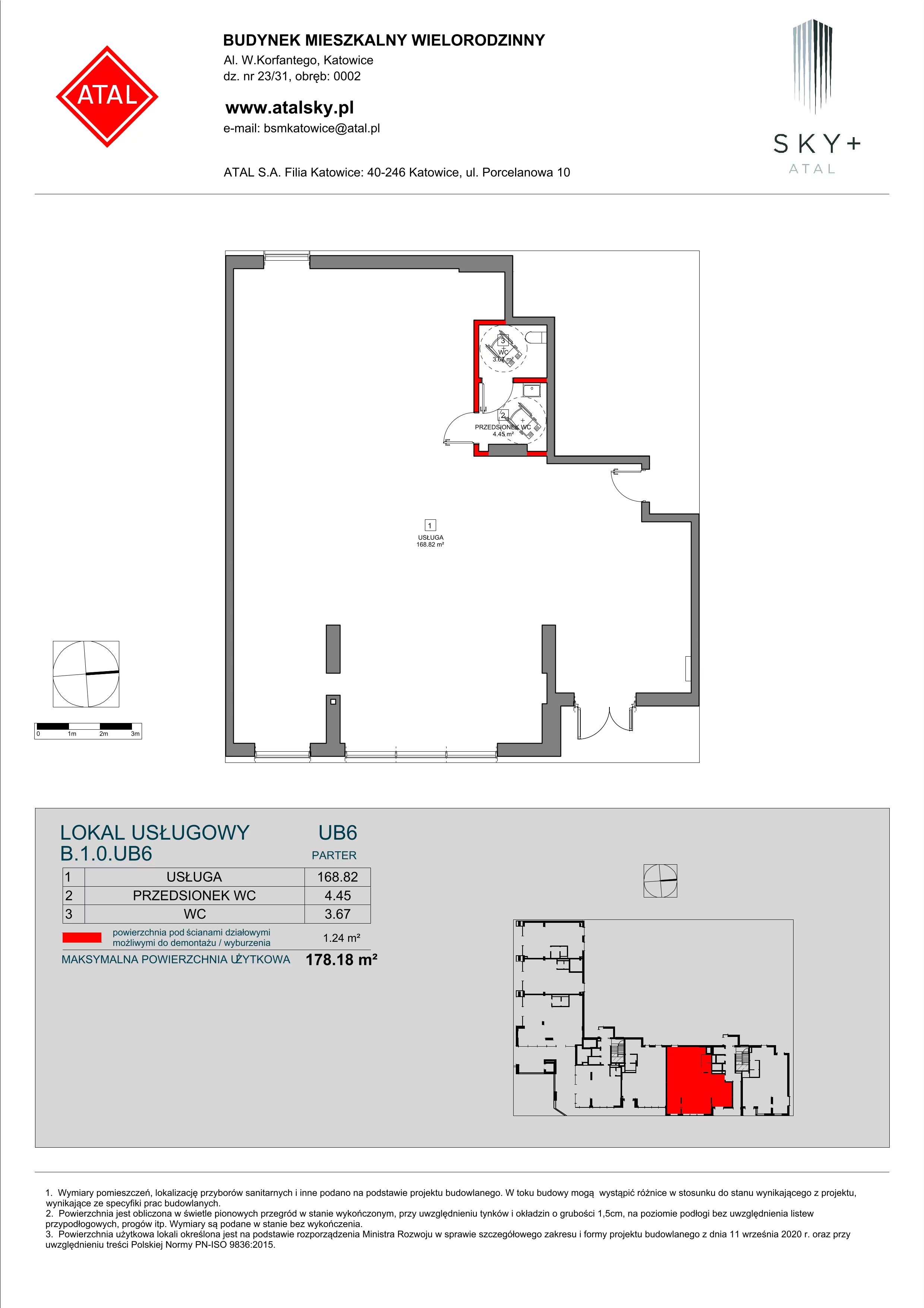 Lokal użytkowy 178,18 m², oferta nr b.1.0.ub6, ATAL SKY+ II - lokale użytkowe, Katowice, Wełnowiec-Józefowiec, Wełnowiec, al. Wojciecha Korfantego 93-99