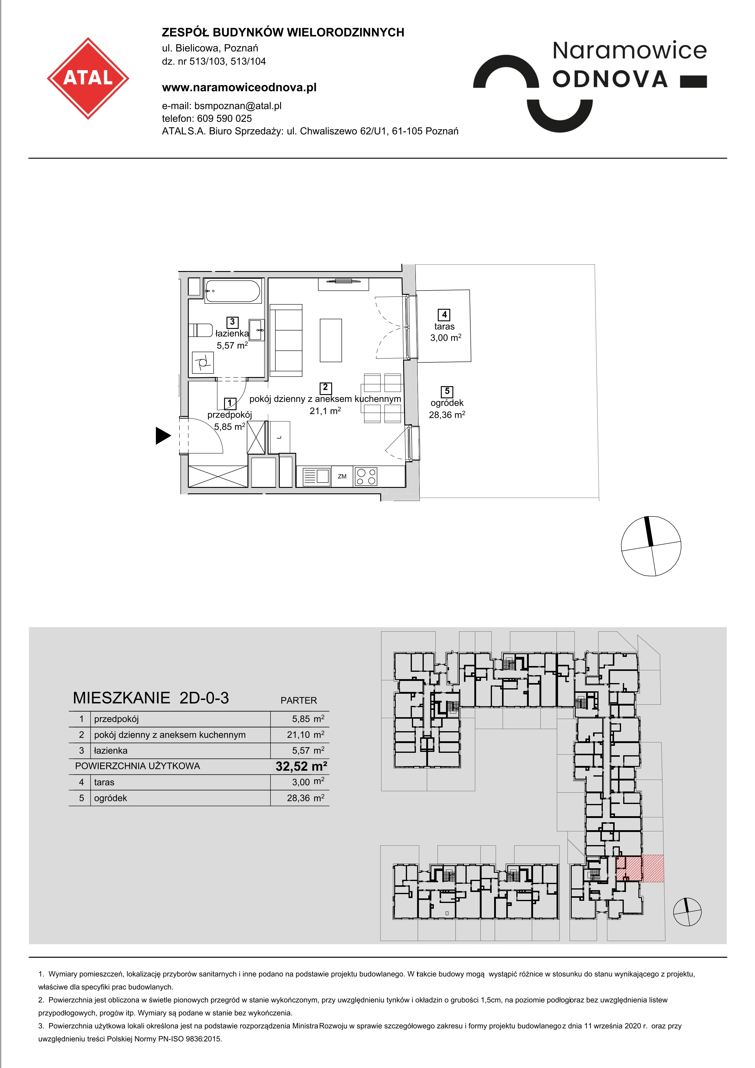 Mieszkanie 32,52 m², parter, oferta nr 2D-0-3, Naramowice Odnova, Poznań, Naramowice, ul. Bielicowa