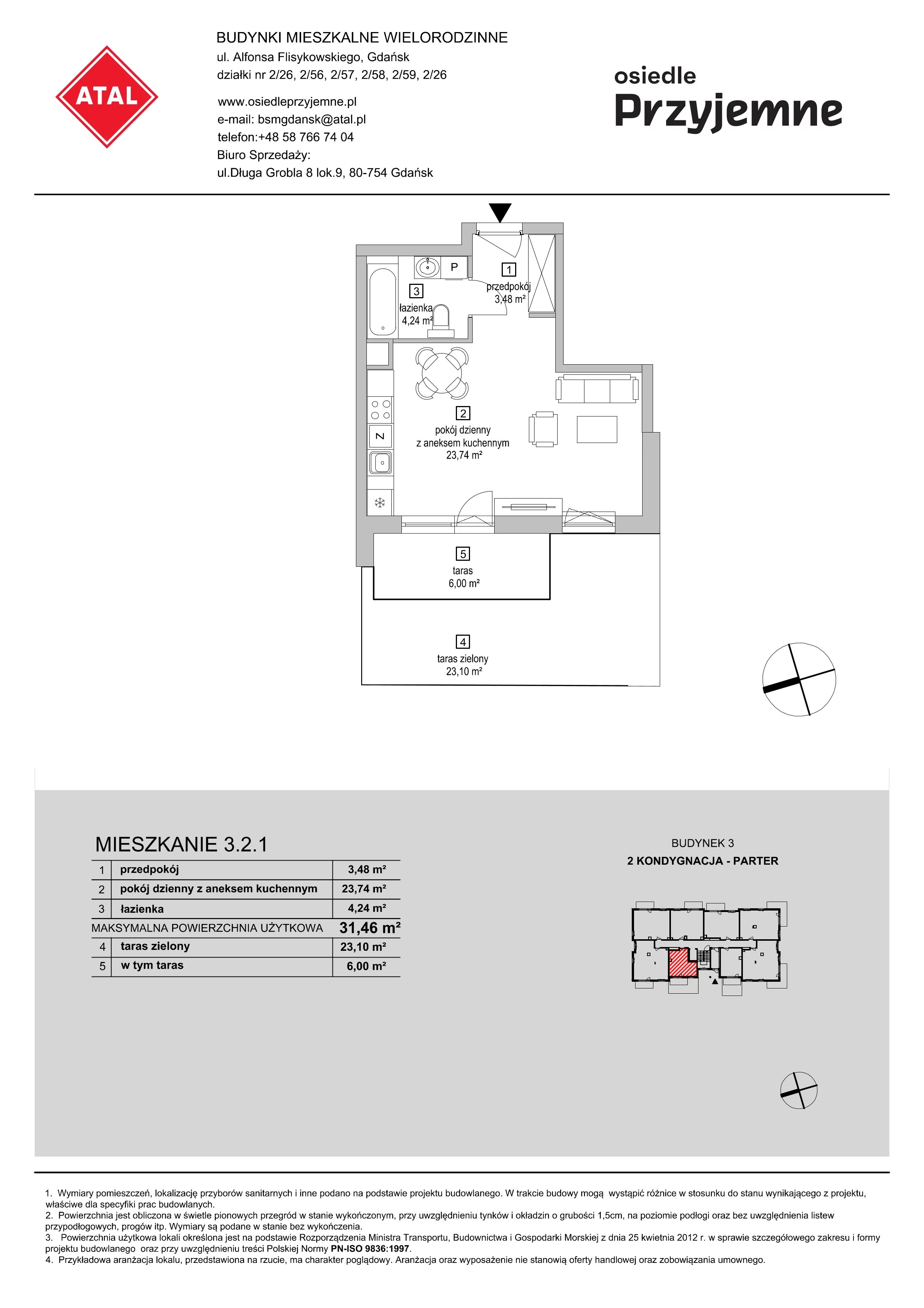 Mieszkanie 31,46 m², parter, oferta nr 3.2.1, Osiedle Przyjemne - etap II, Gdańsk, Jasień, ul. Flisykowskiego