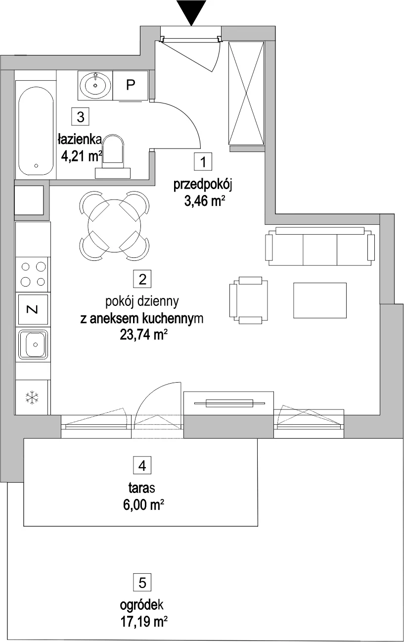 Mieszkanie 31,46 m², parter, oferta nr 3.2.1, Osiedle Przyjemne - etap II, Gdańsk, Jasień, ul. Flisykowskiego