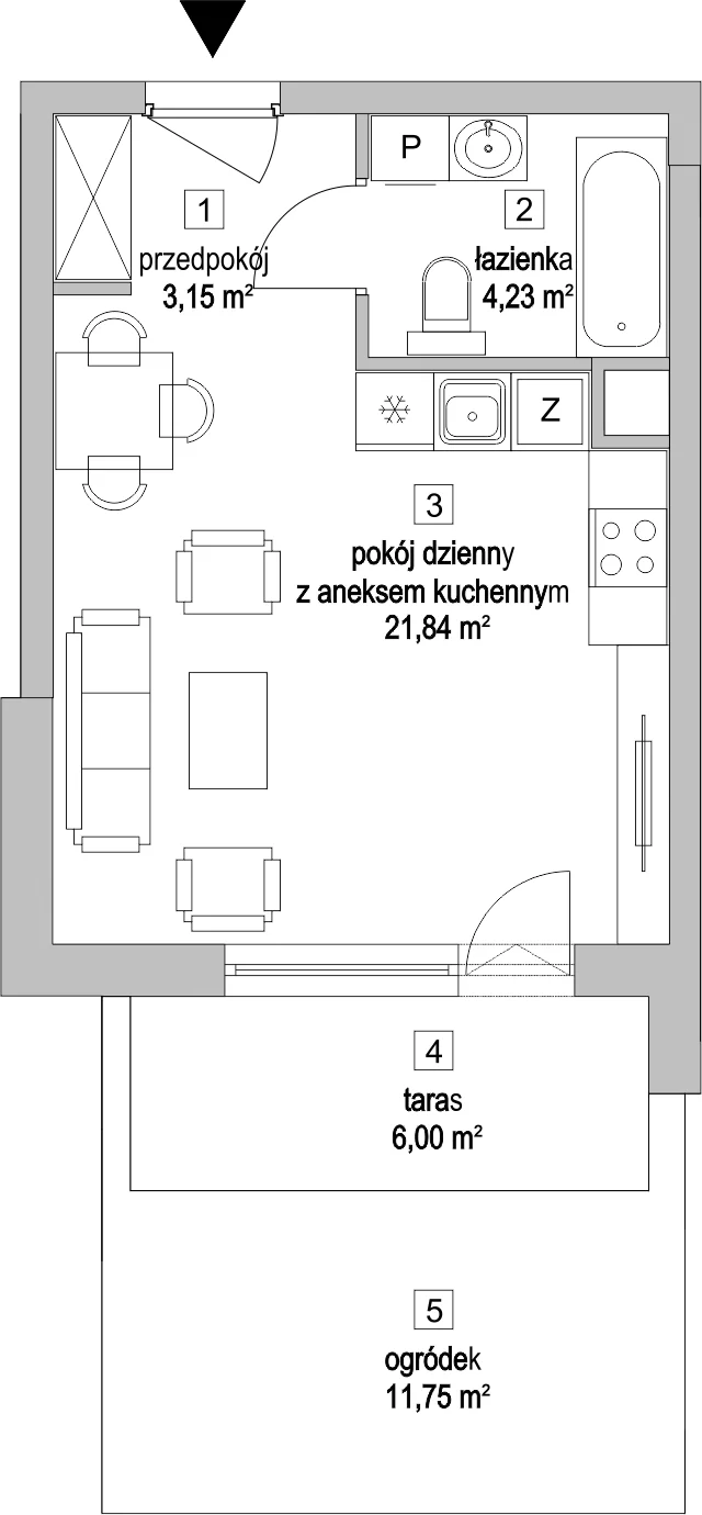 Mieszkanie 29,30 m², parter, oferta nr 3.2.8, Osiedle Przyjemne - etap II, Gdańsk, Jasień, ul. Flisykowskiego