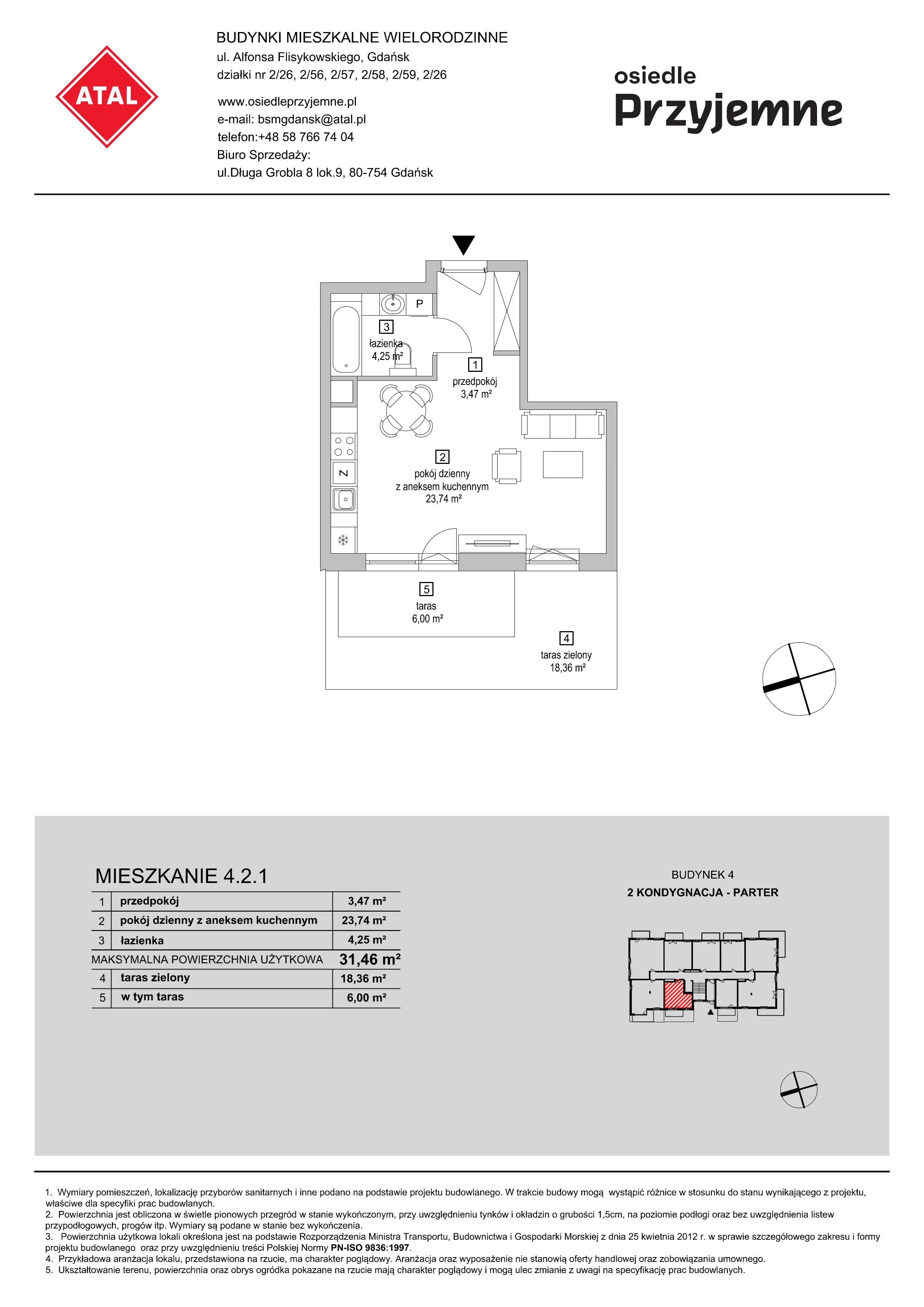 Mieszkanie 31,46 m², parter, oferta nr 4.2.1, Osiedle Przyjemne - etap II, Gdańsk, Jasień, ul. Flisykowskiego