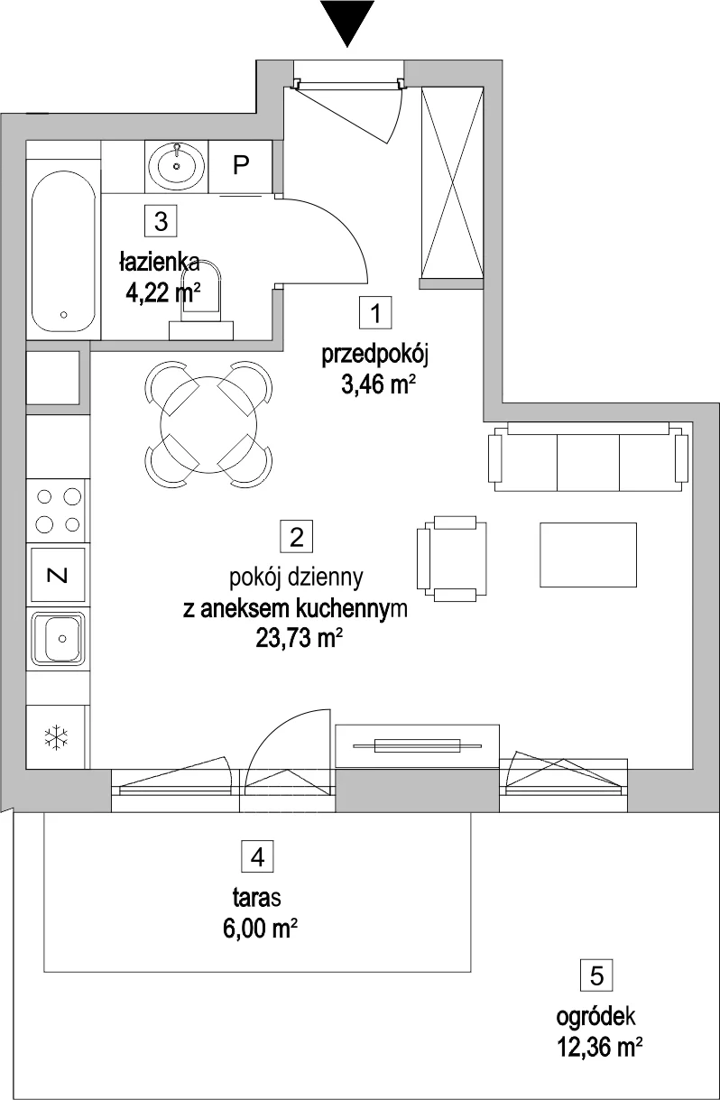 Mieszkanie 31,46 m², parter, oferta nr 4.2.1, Osiedle Przyjemne - etap II, Gdańsk, Jasień, ul. Flisykowskiego