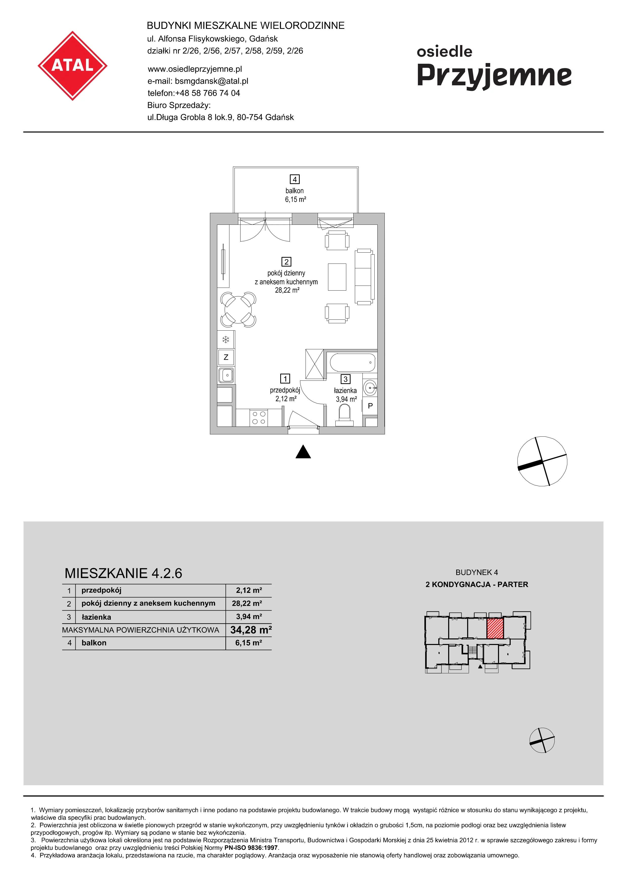 Mieszkanie 34,28 m², parter, oferta nr 4.2.6, Osiedle Przyjemne - etap II, Gdańsk, Jasień, ul. Flisykowskiego