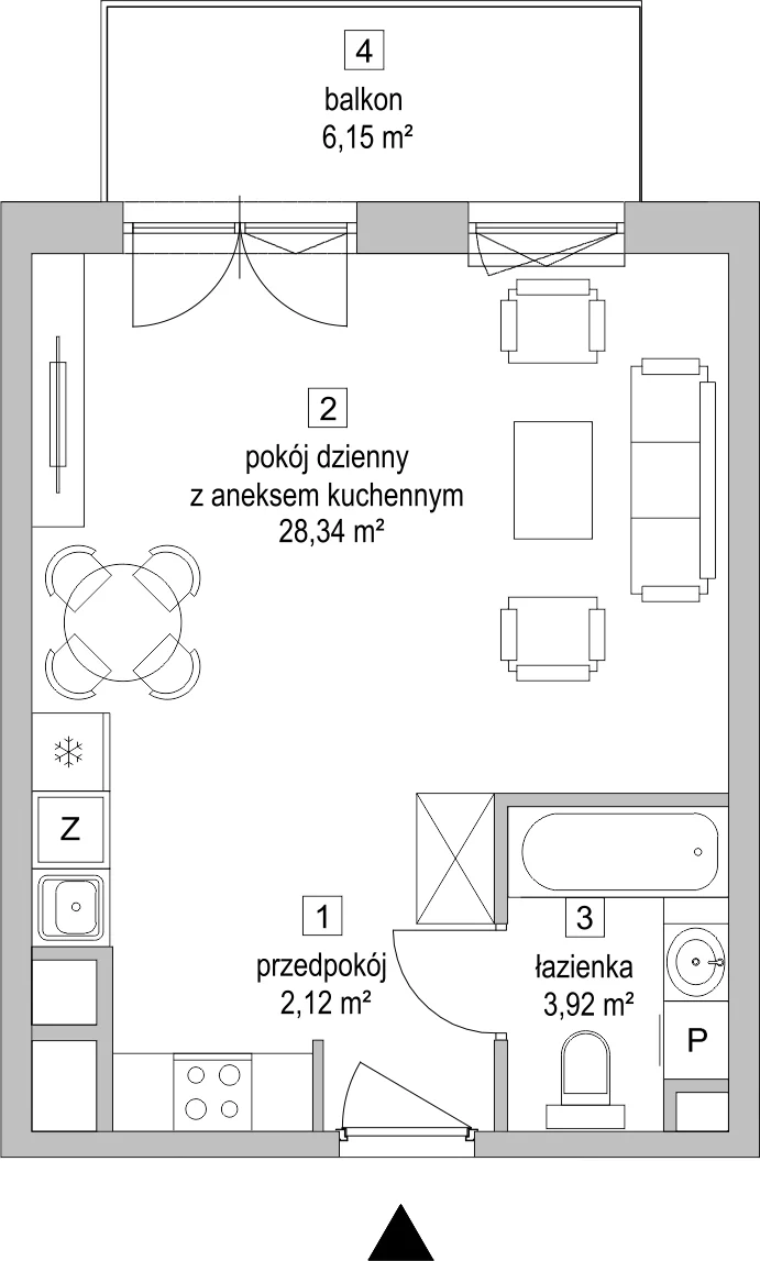 Mieszkanie 34,28 m², piętro 1, oferta nr 4.3.6, Osiedle Przyjemne - etap II, Gdańsk, Jasień, ul. Flisykowskiego