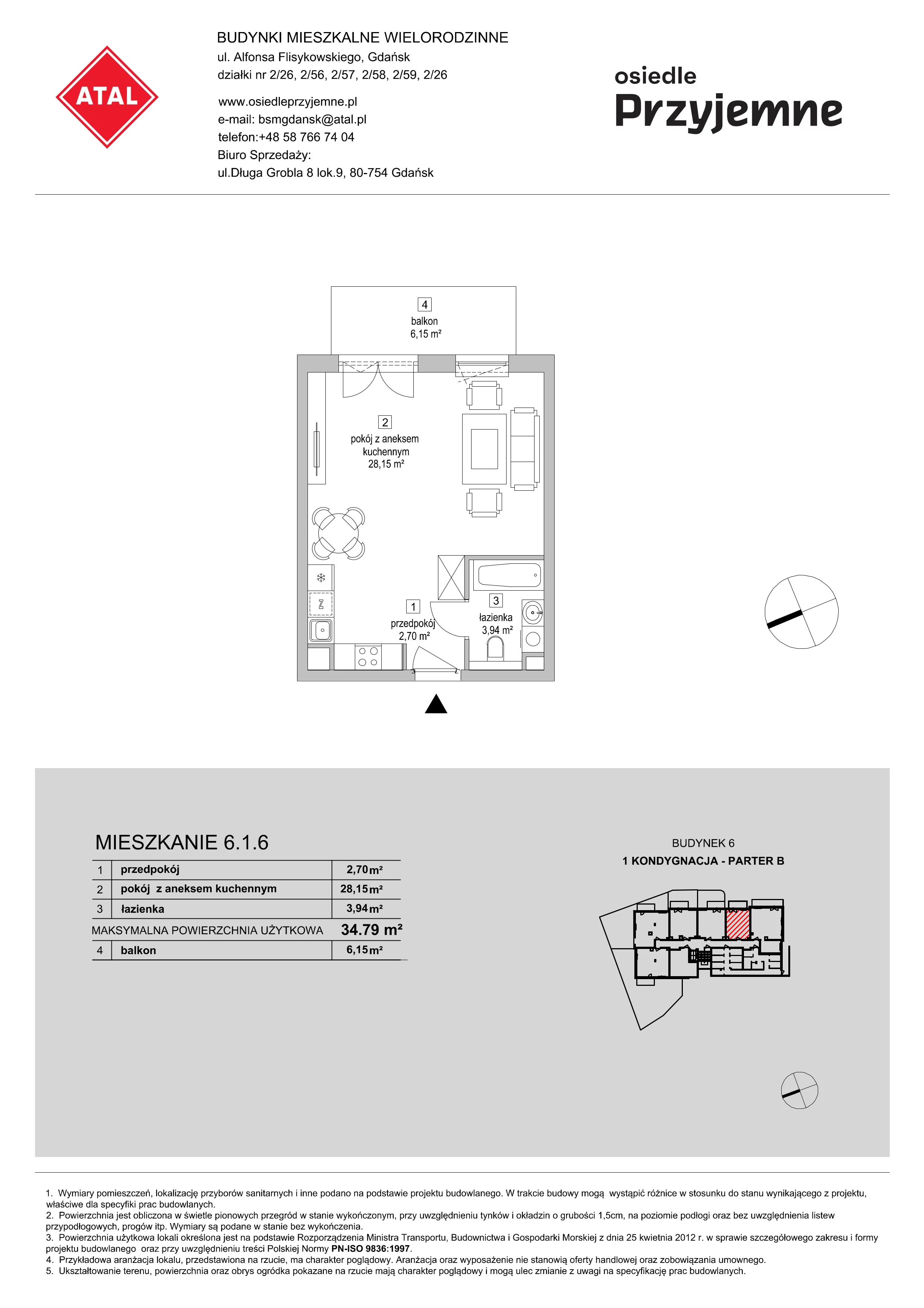 Mieszkanie 34,79 m², parter, oferta nr 6.1.6, Osiedle Przyjemne - etap III, Gdańsk, Jasień, ul. Flisykowskiego