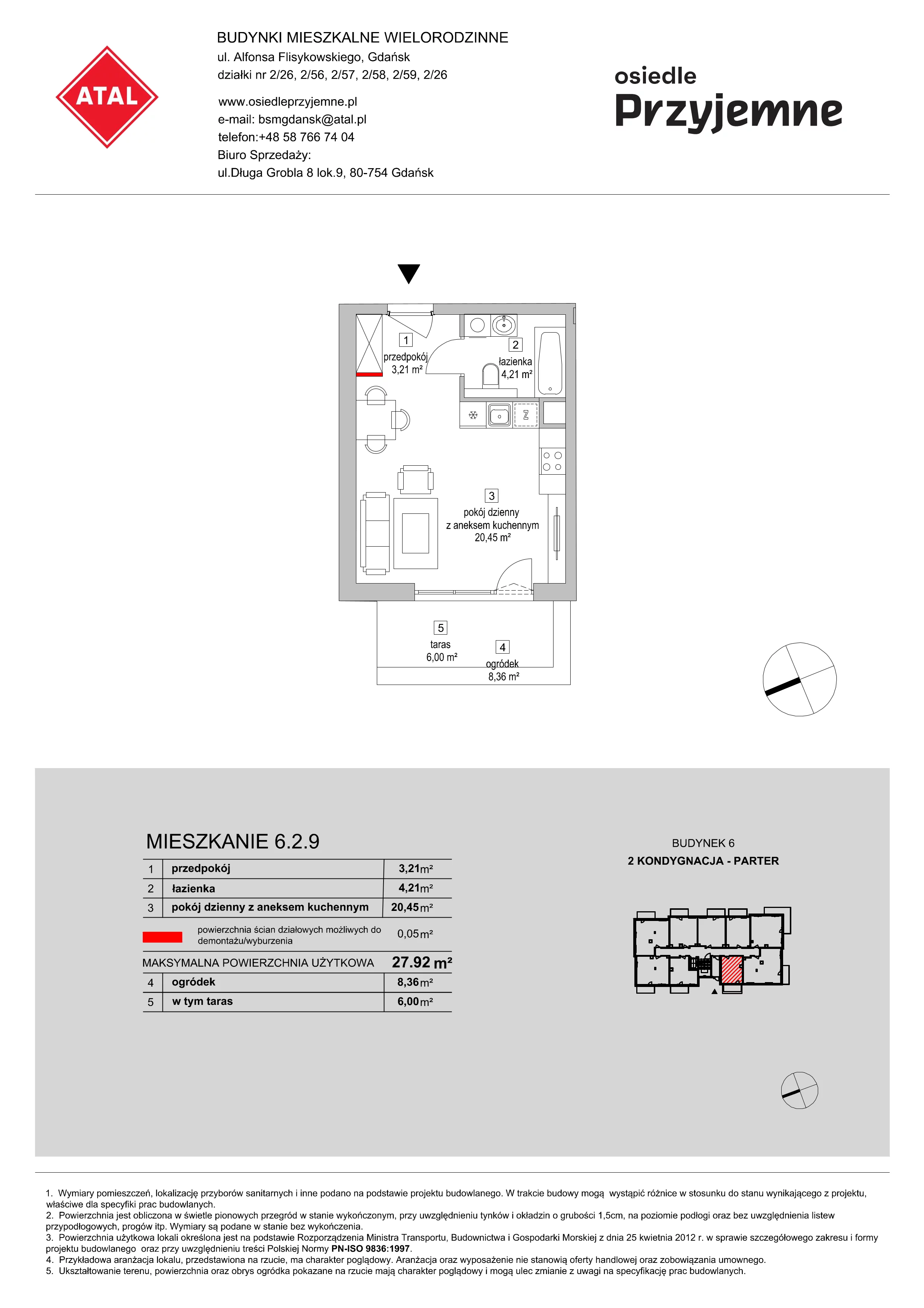 Mieszkanie 27,92 m², parter, oferta nr 6.2.9, Osiedle Przyjemne - etap III, Gdańsk, Jasień, ul. Flisykowskiego