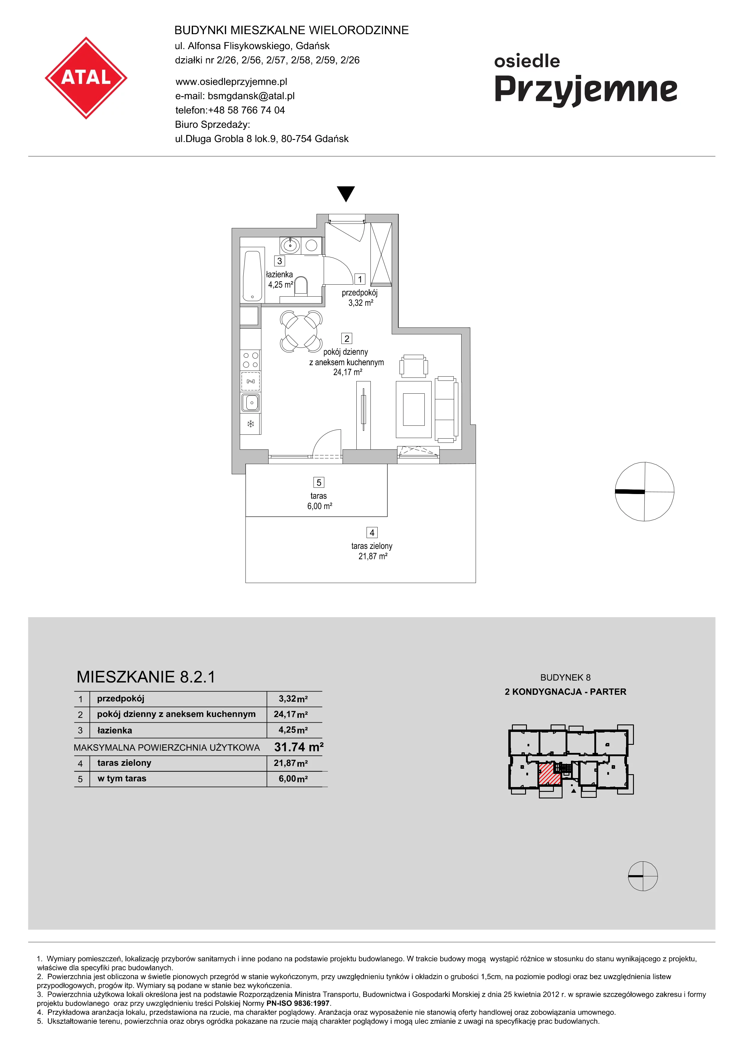 Mieszkanie 31,74 m², parter, oferta nr 8.2.1, Osiedle Przyjemne - etap III, Gdańsk, Jasień, ul. Flisykowskiego