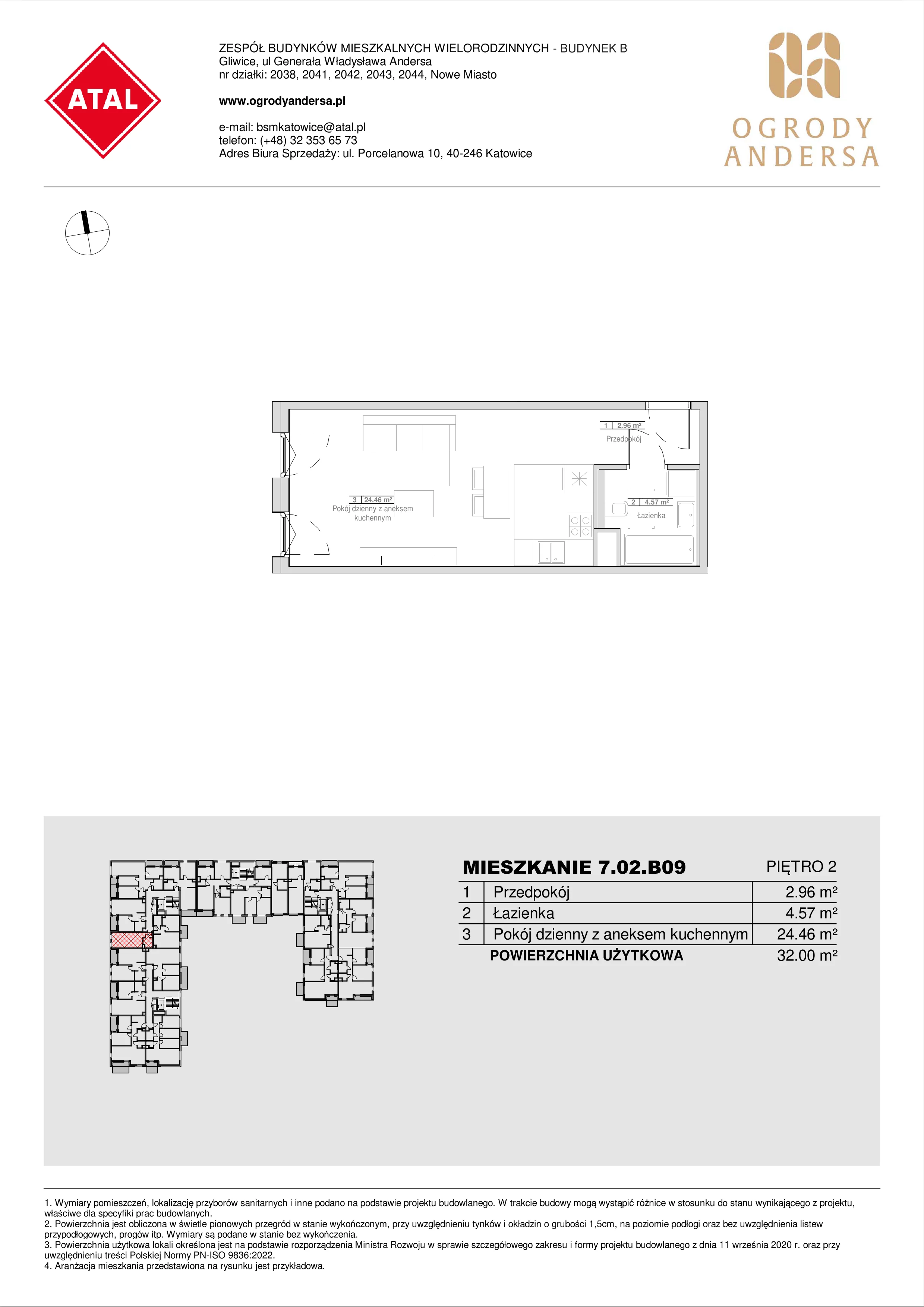 Mieszkanie 31,99 m², piętro 2, oferta nr 7.02.B09, Ogrody Andersa II, Gliwice, Wojska Polskiego, ul. Generała Władysława Andersa