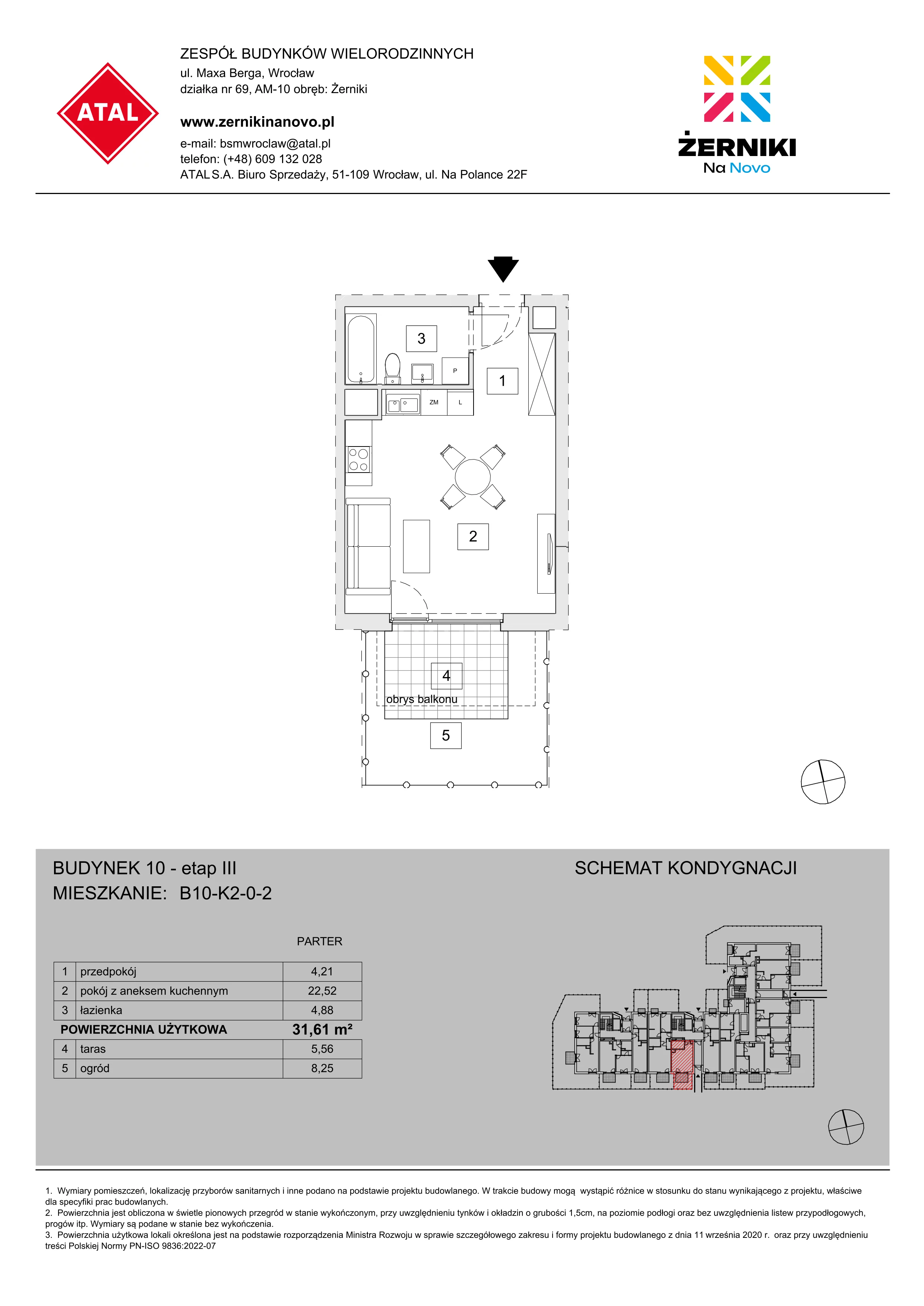 Mieszkanie 31,61 m², parter, oferta nr B10-K2-0-2, Żerniki Na Novo III, Wrocław, Żerniki, ul. Maxa Berga