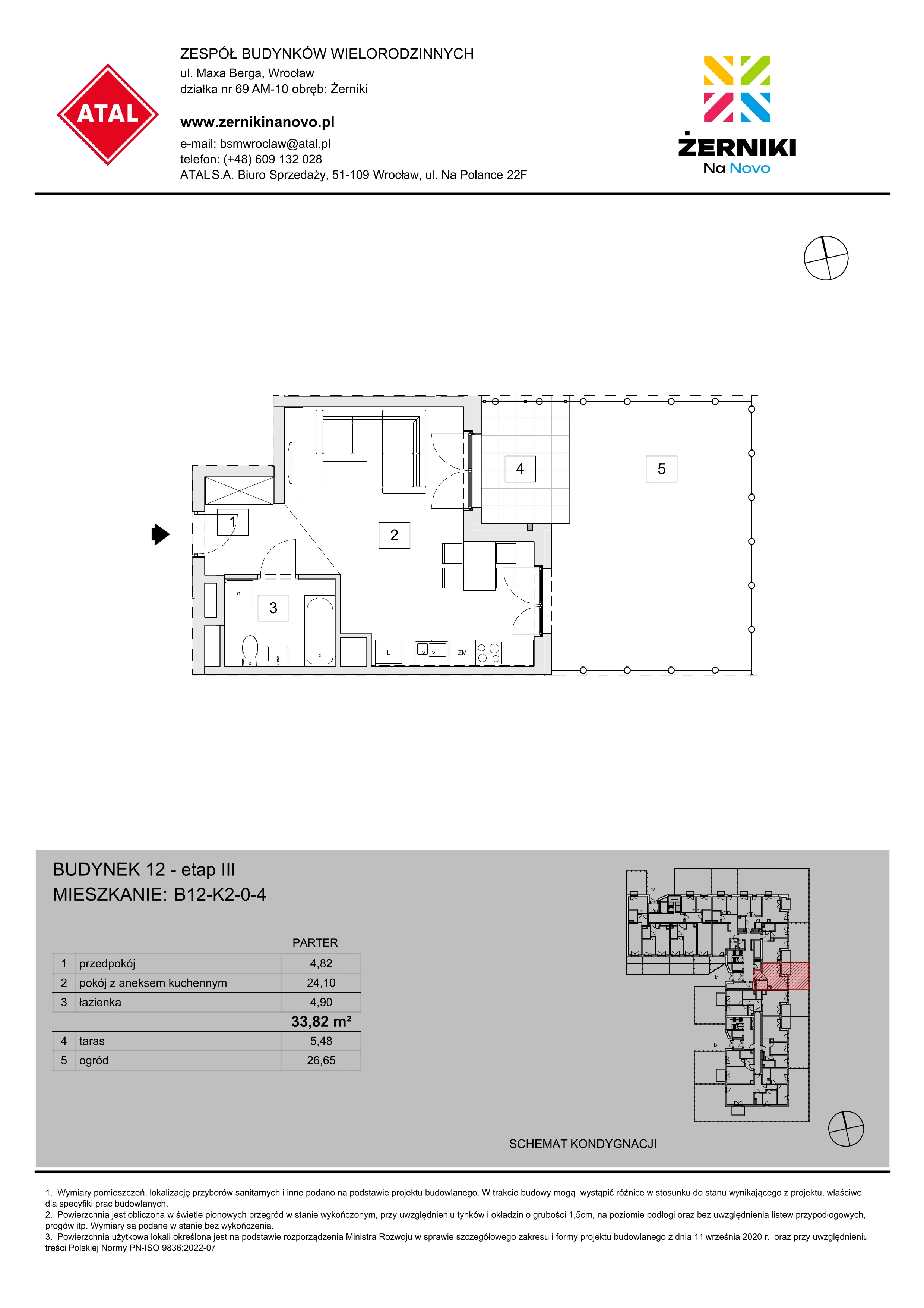 Mieszkanie 33,82 m², parter, oferta nr B12-K2-0-4, Żerniki Na Novo III, Wrocław, Żerniki, ul. Maxa Berga