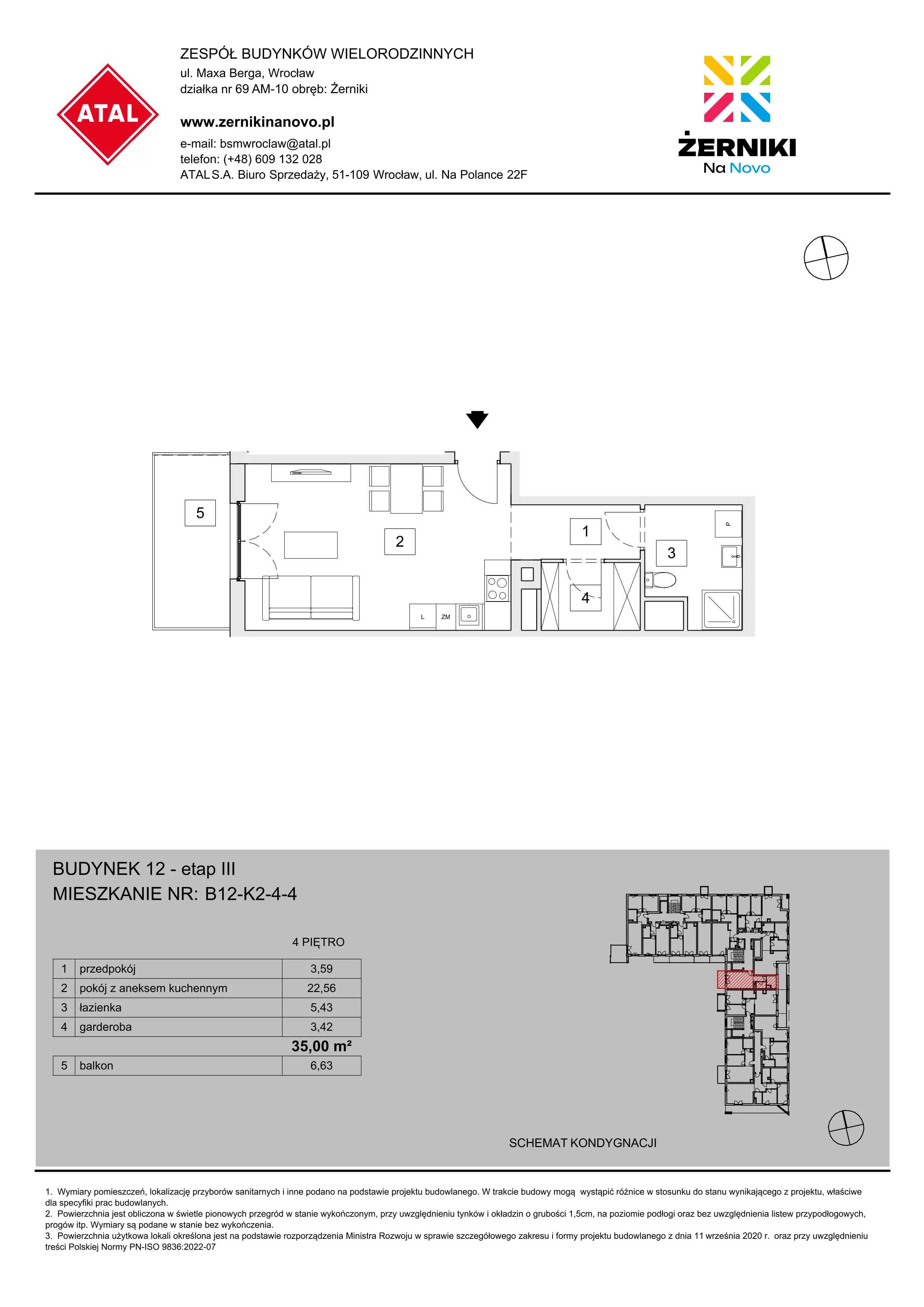 Mieszkanie 35,00 m², piętro 4, oferta nr B12-K2-4-4, Żerniki Na Novo III, Wrocław, Żerniki, ul. Maxa Berga