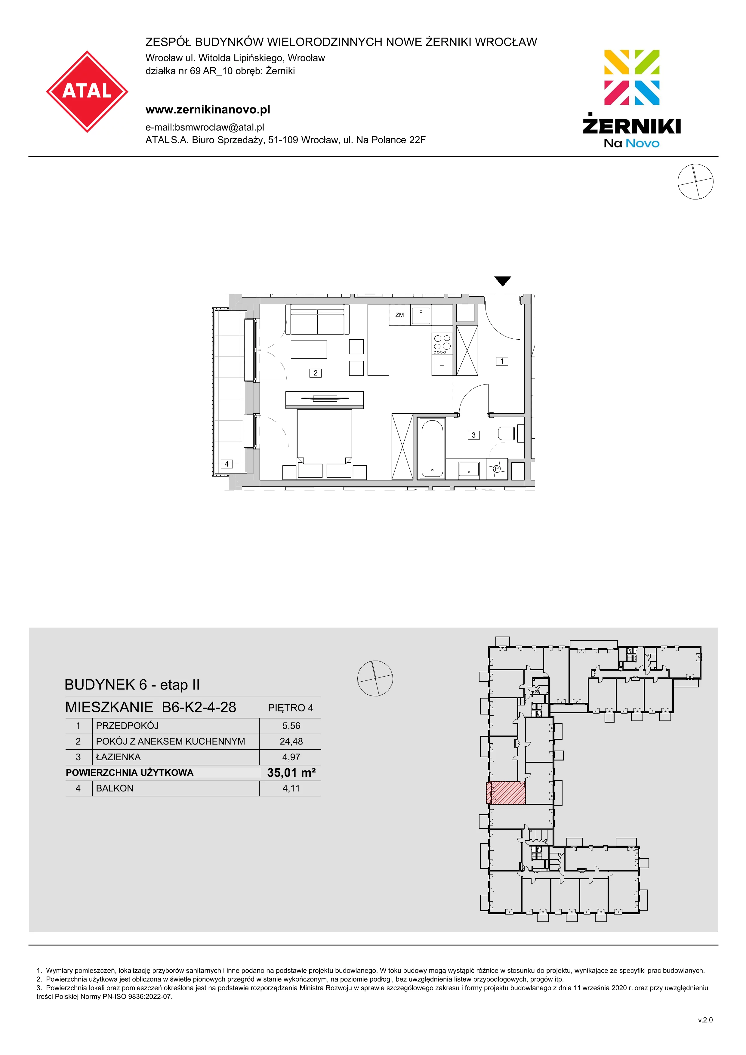 Mieszkanie 35,01 m², piętro 4, oferta nr B6-K2-4-28, Żerniki Na Novo II, Wrocław, Żerniki, ul. Maxa Berga