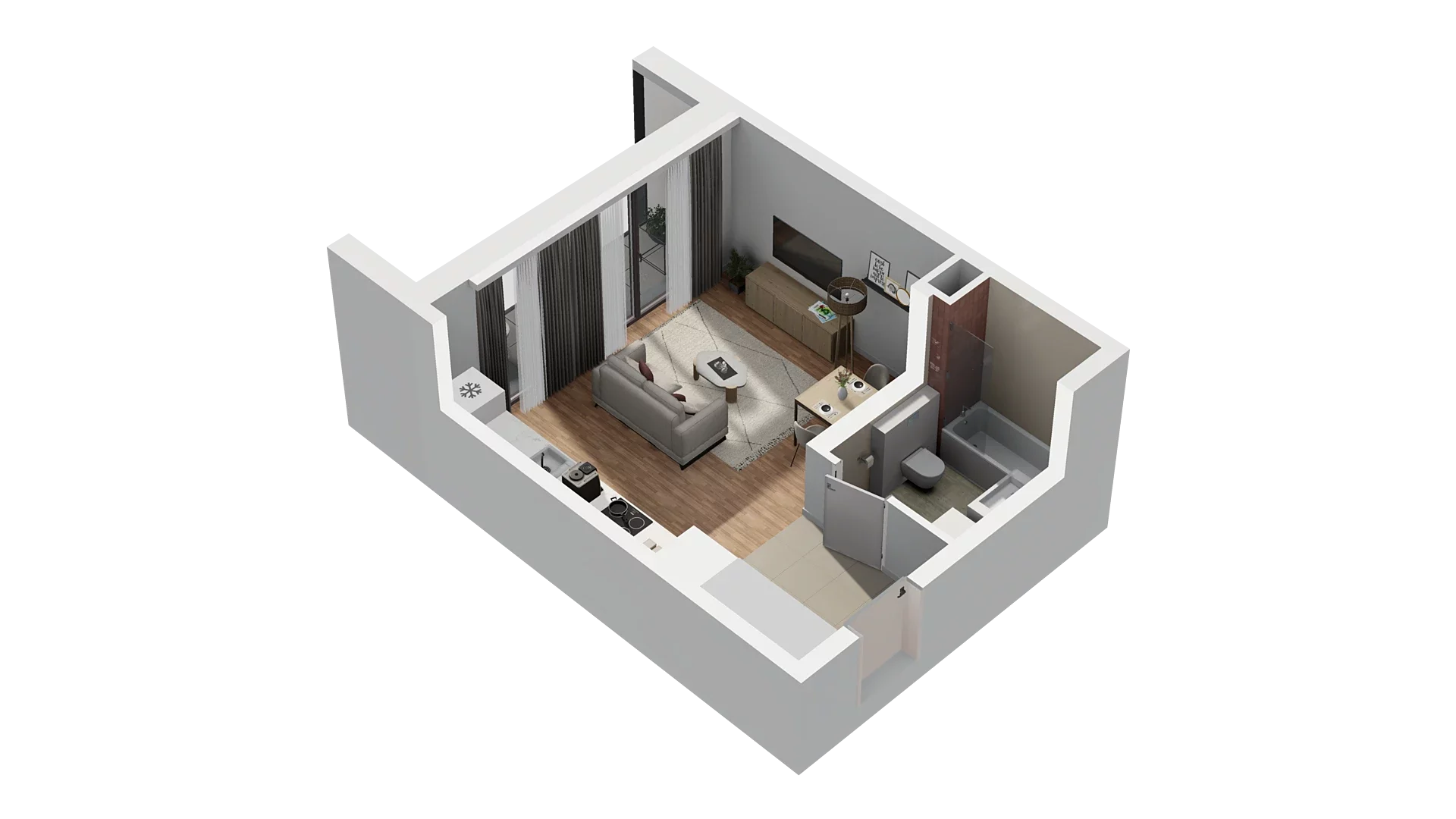 1 pokój, mieszkanie 28,30 m², piętro 2, oferta nr A1.2.18, Zakole Wisły, Kraków, Podgórze, ul. Na Zakolu Wisły