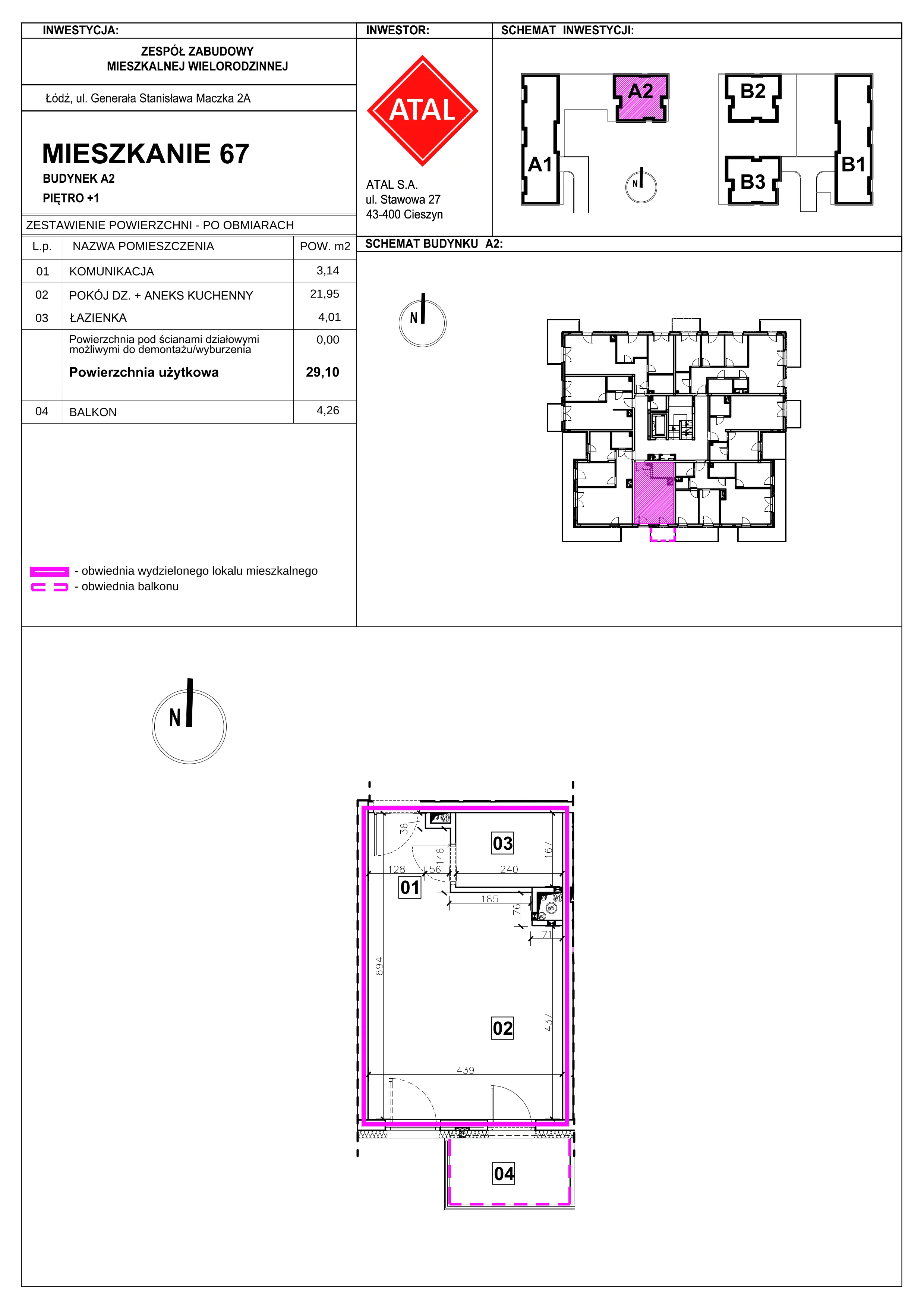 1 pokój, mieszkanie 29,10 m², piętro 1, oferta nr A2_1_4, Nowe Miasto Polesie IV, Łódź, Polesie, Lublinek-Pienista, ul. Pienista