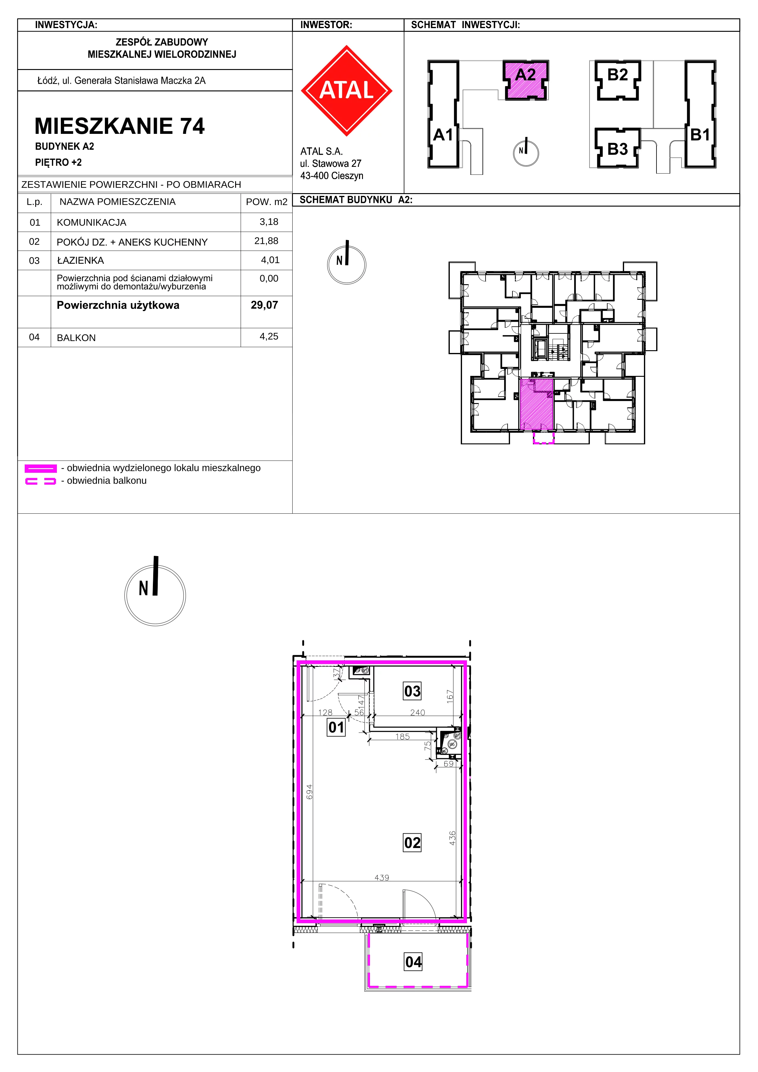 1 pokój, mieszkanie 29,07 m², piętro 2, oferta nr A2_2_4, Nowe Miasto Polesie IV, Łódź, Polesie, Lublinek-Pienista, ul. Pienista