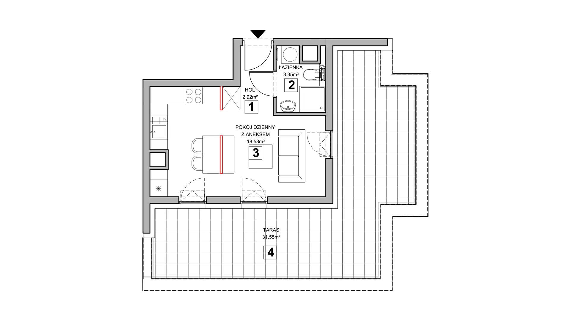 1 pokój, mieszkanie 25,03 m², piętro 3, oferta nr 4.3.4, Zakątek Harmonia III, Warszawa, Białołęka, Szamocin, ul. Płochocińska