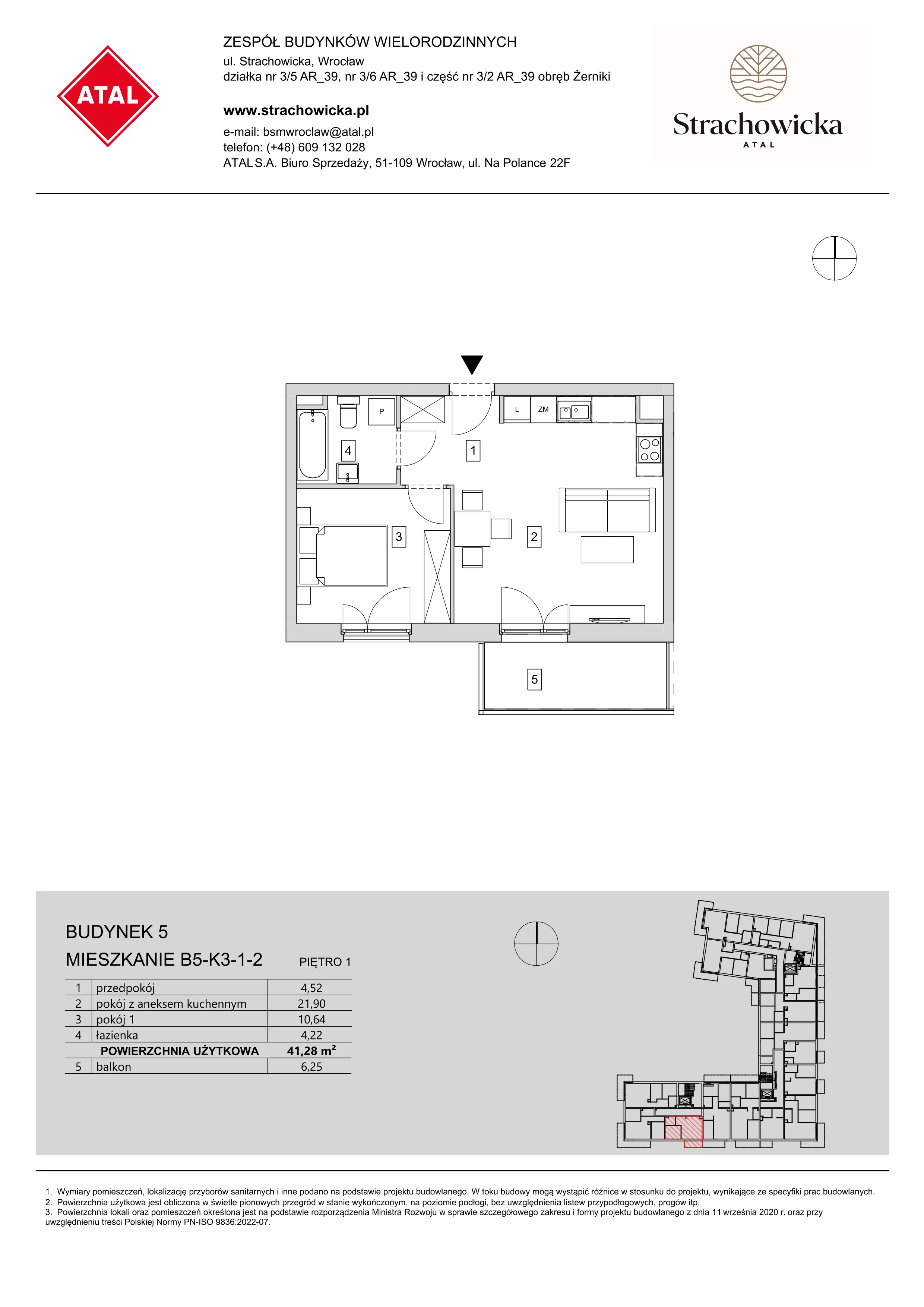 Mieszkanie 41,28 m², piętro 1, oferta nr B5-K3-1-2, ATAL Strachowicka, Wrocław, Żerniki, Fabryczna, ul. Strachowicka