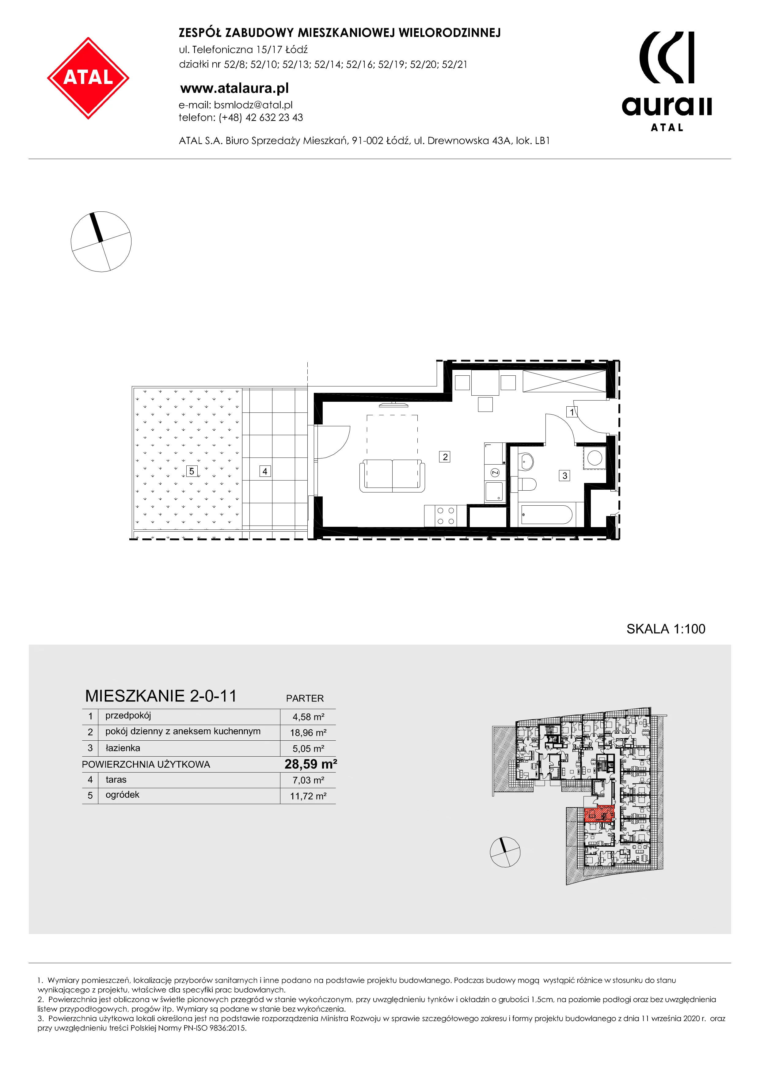 Mieszkanie 28,59 m², parter, oferta nr 2-0-11, ATAL Aura II, Łódź, Bałuty, ul. Telefoniczna 15/17