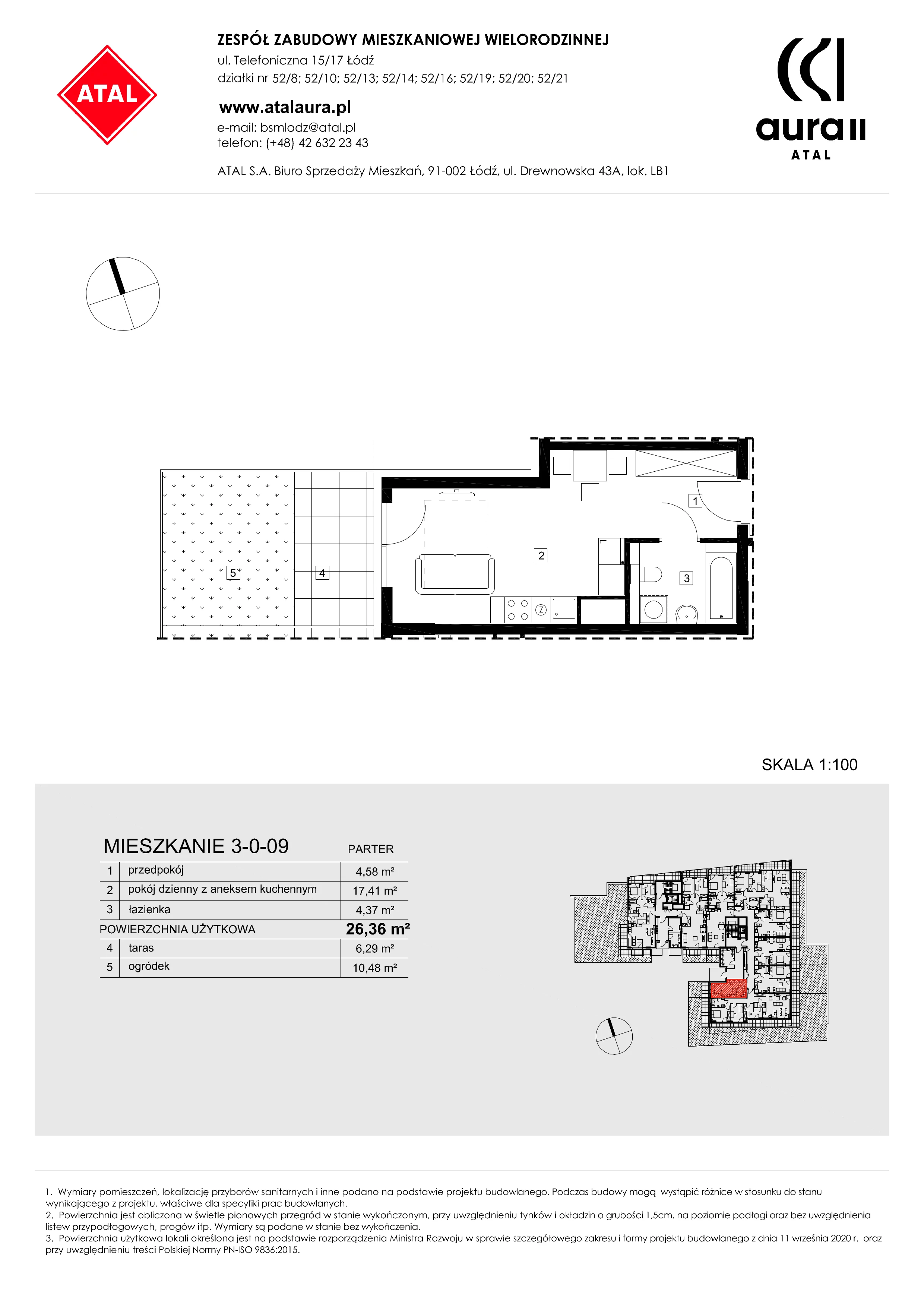 Mieszkanie 26,36 m², parter, oferta nr 3-0-09, ATAL Aura II, Łódź, Bałuty, ul. Telefoniczna 15/17