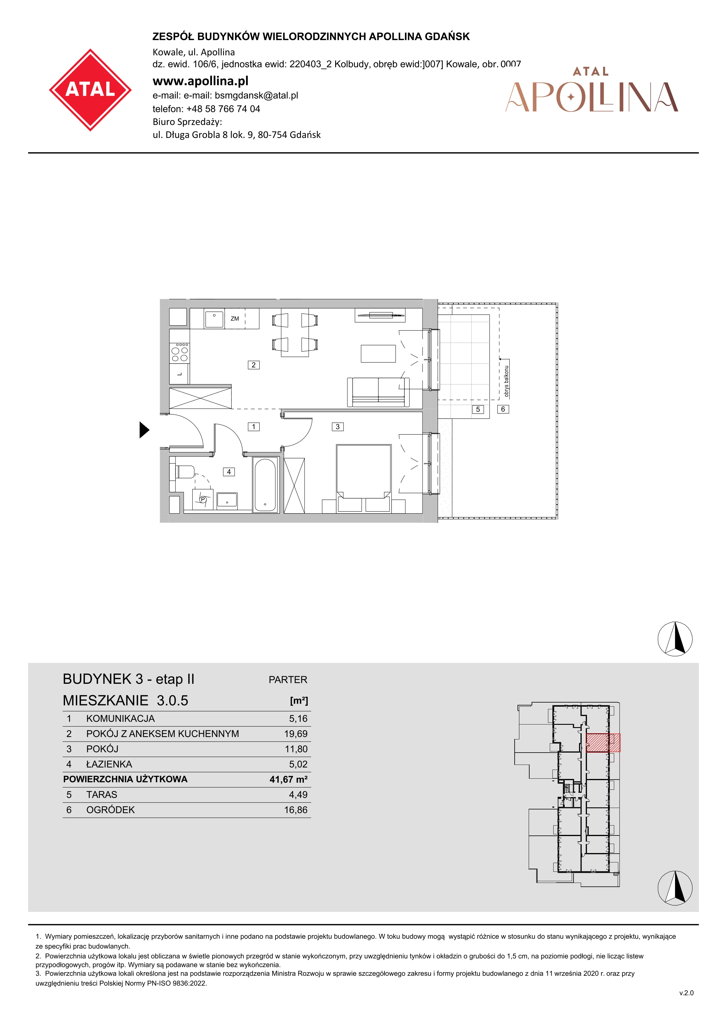 Mieszkanie 41,67 m², parter, oferta nr 3.0.5, ATAL Apollina II, Kowale, ul. Apollina