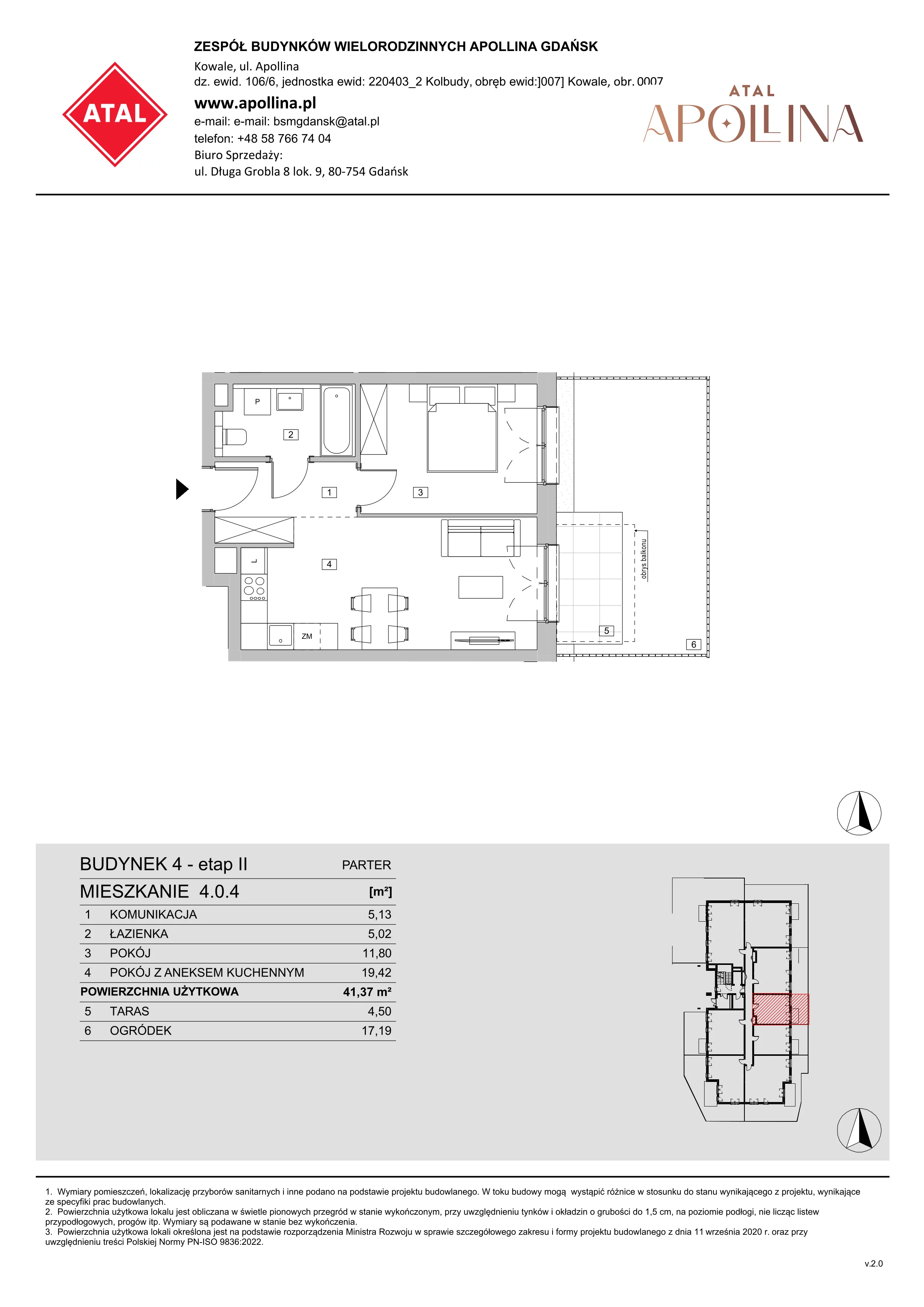 Mieszkanie 41,37 m², parter, oferta nr 4.0.4, ATAL Apollina II, Kowale, ul. Apollina