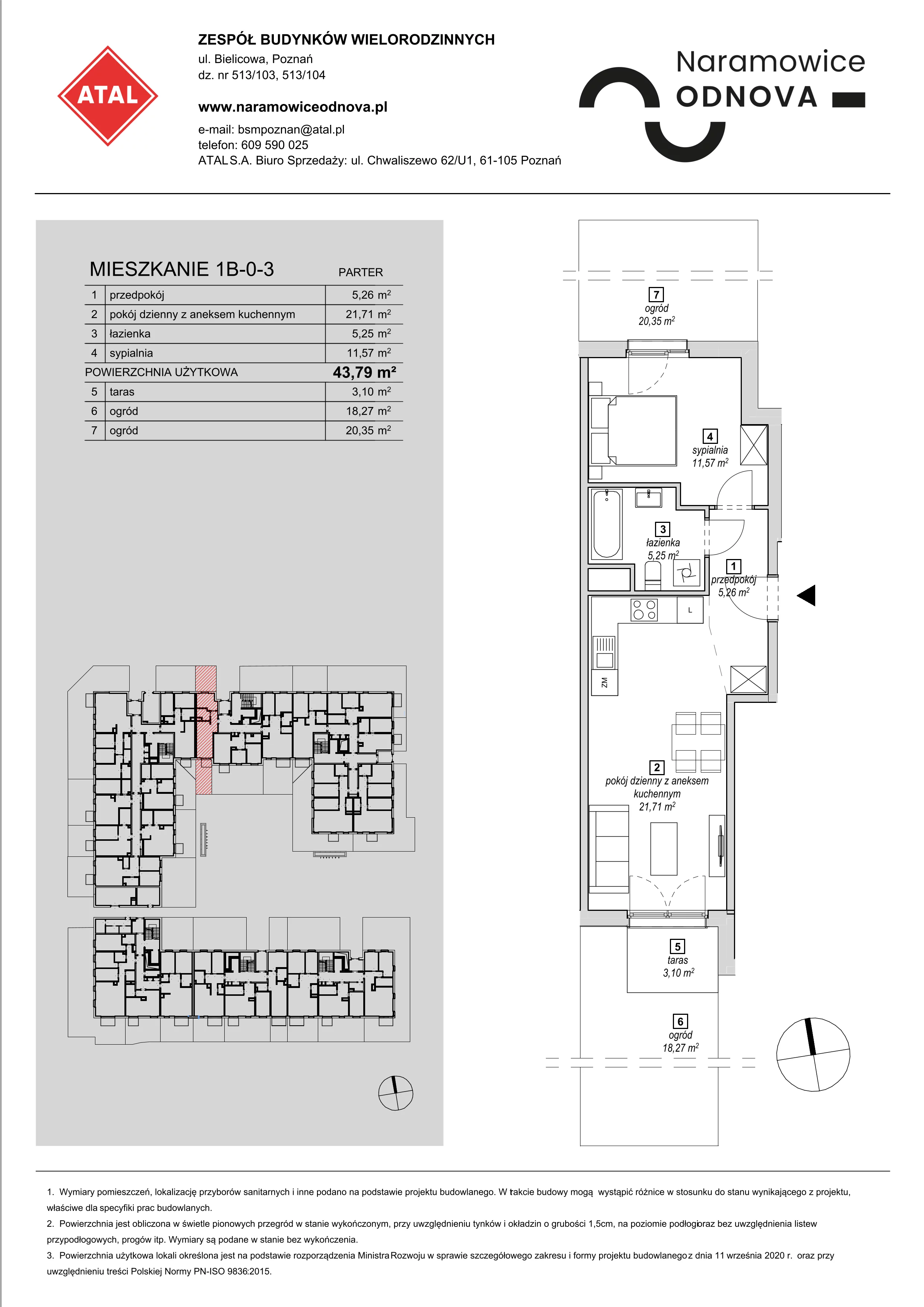 Mieszkanie 43,79 m², parter, oferta nr 1B-0-3, Naramowice Odnova, Poznań, Naramowice, ul. Bielicowa