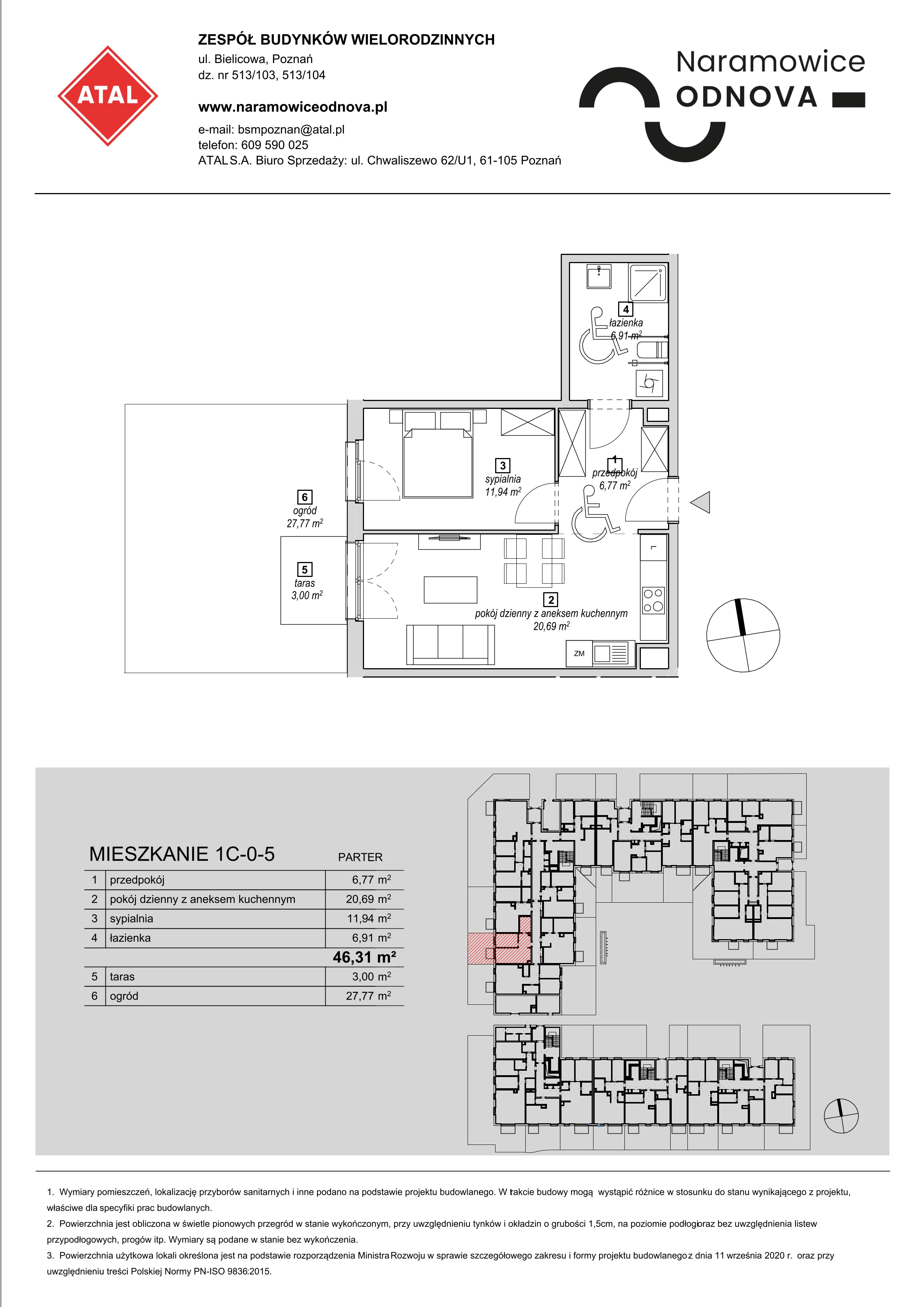 Mieszkanie 46,31 m², parter, oferta nr 1C-0-5, Naramowice Odnova, Poznań, Naramowice, ul. Bielicowa