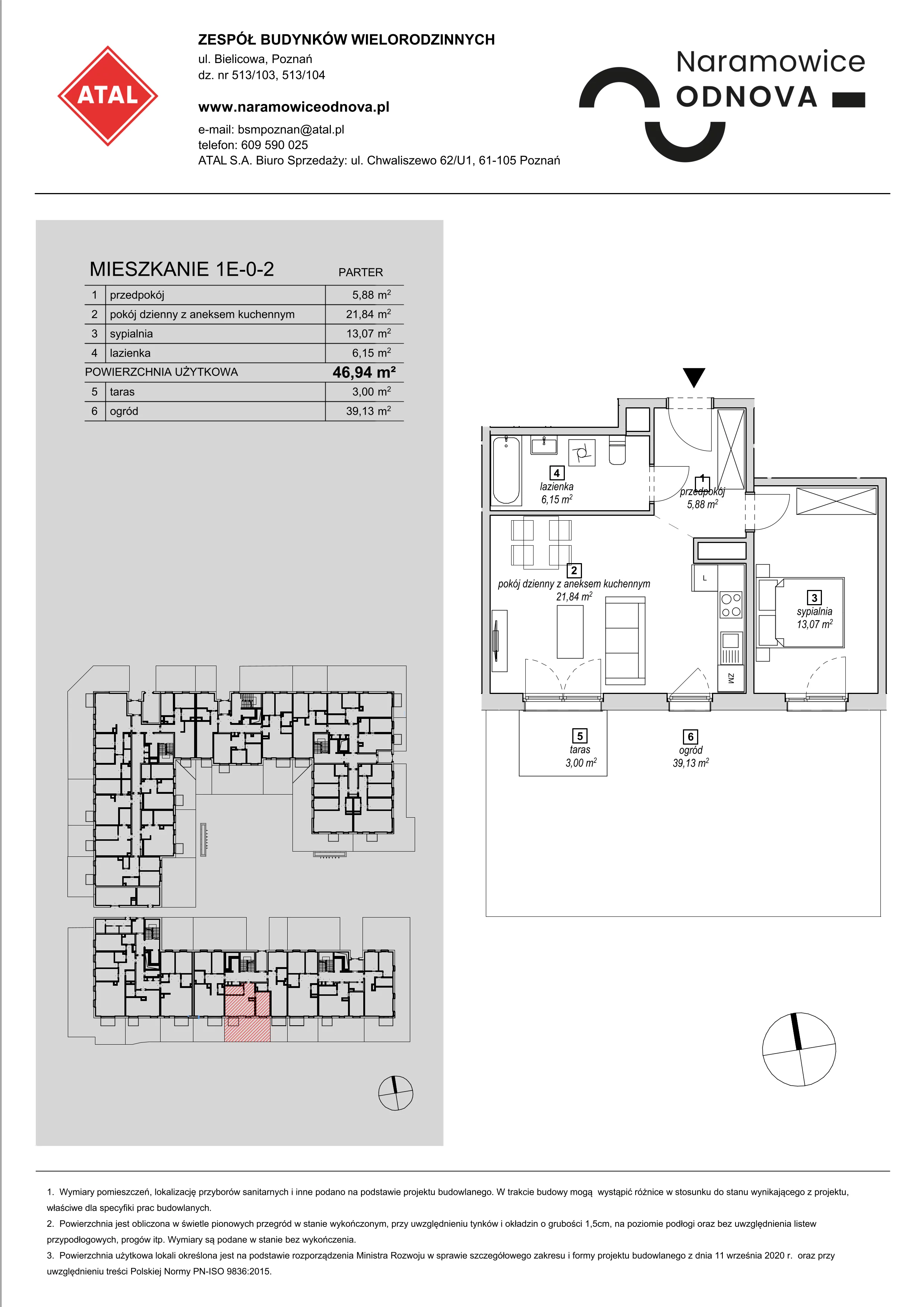 Mieszkanie 46,94 m², parter, oferta nr 1E-0-2, Naramowice Odnova, Poznań, Naramowice, ul. Bielicowa