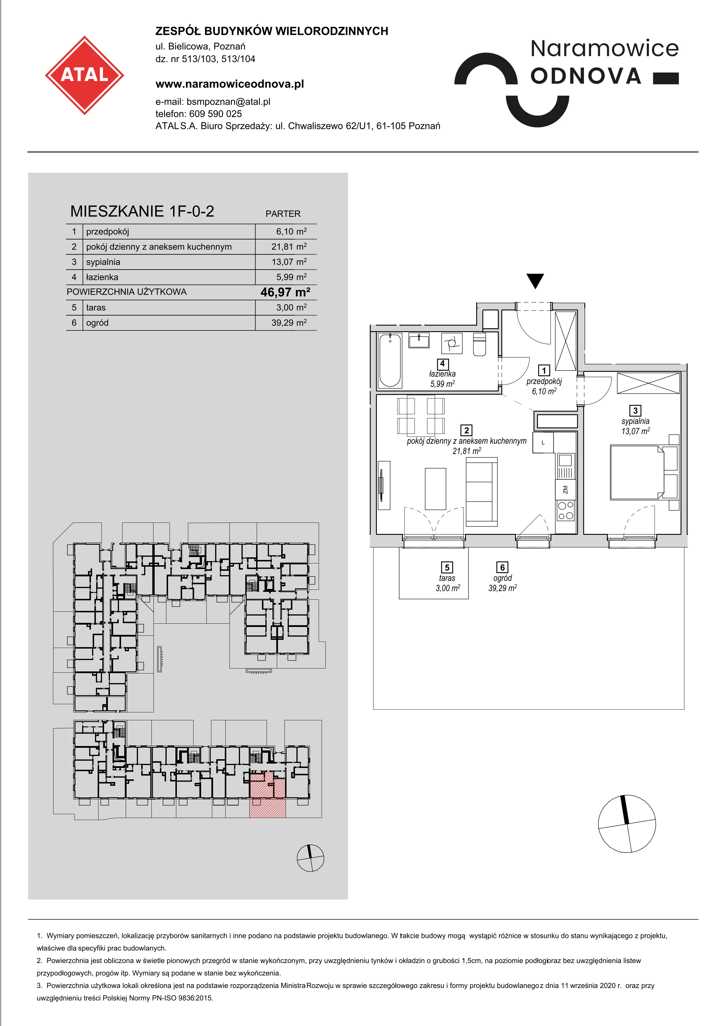 Mieszkanie 46,97 m², parter, oferta nr 1F-0-2, Naramowice Odnova, Poznań, Naramowice, ul. Bielicowa