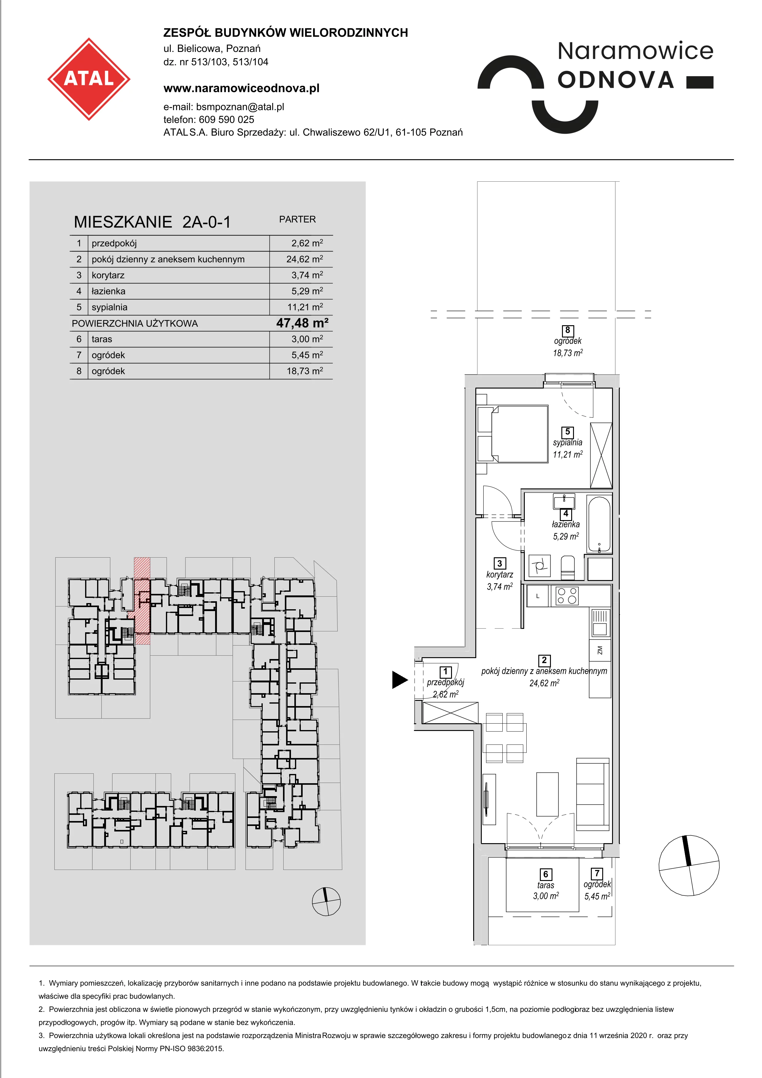 Mieszkanie 47,48 m², parter, oferta nr 2A-0-1, Naramowice Odnova, Poznań, Naramowice, ul. Bielicowa