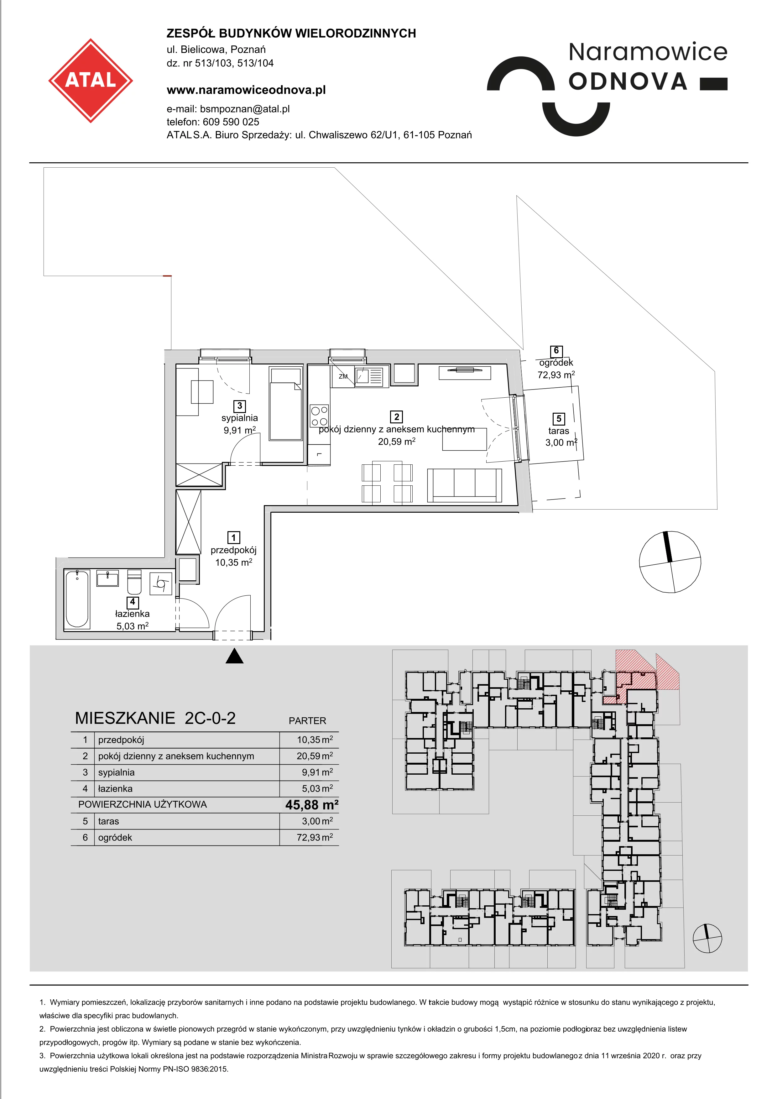 Mieszkanie 45,88 m², parter, oferta nr 2C-0-2, Naramowice Odnova, Poznań, Naramowice, ul. Bielicowa