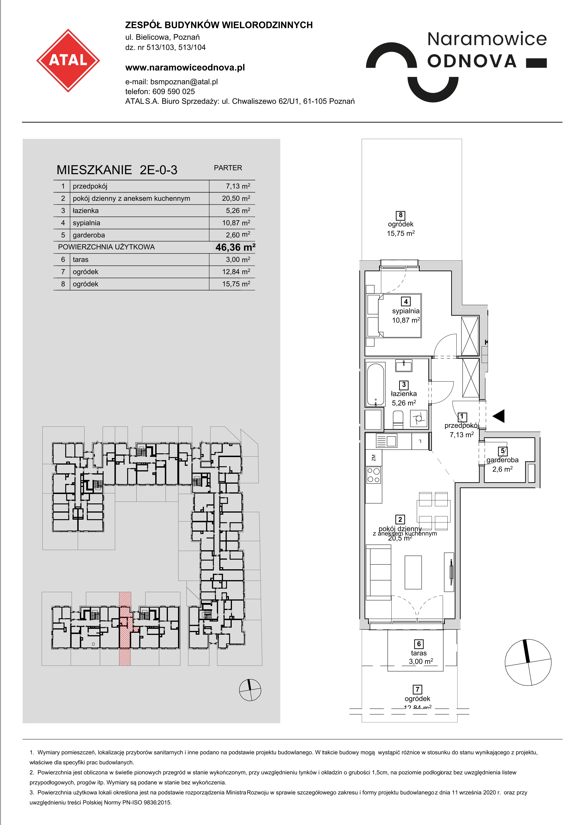 Mieszkanie 46,36 m², parter, oferta nr 2E-0-3, Naramowice Odnova, Poznań, Naramowice, ul. Bielicowa