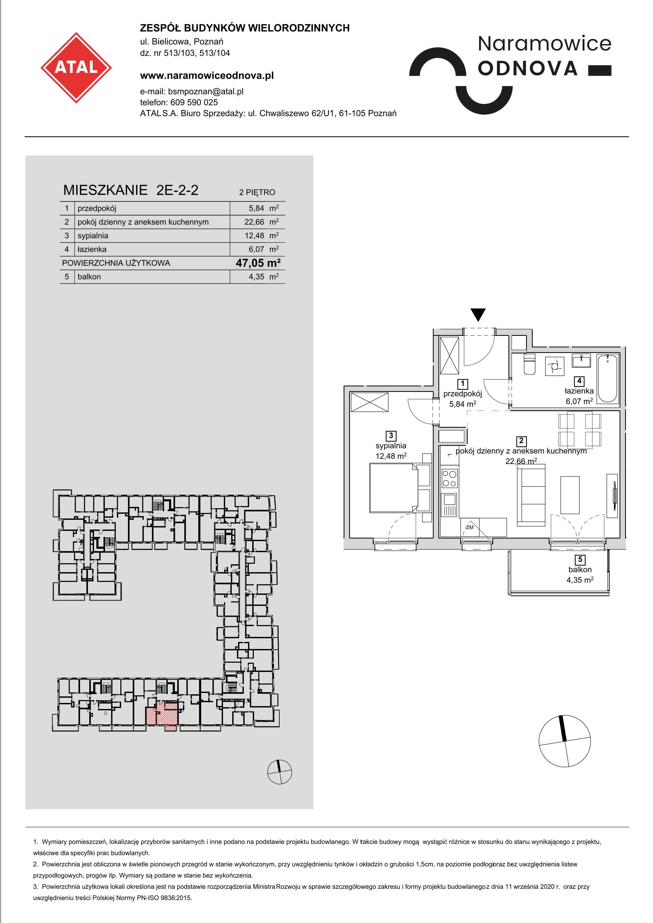 Mieszkanie 47,05 m², piętro 2, oferta nr 2E-2-2, Naramowice Odnova, Poznań, Naramowice, ul. Bielicowa