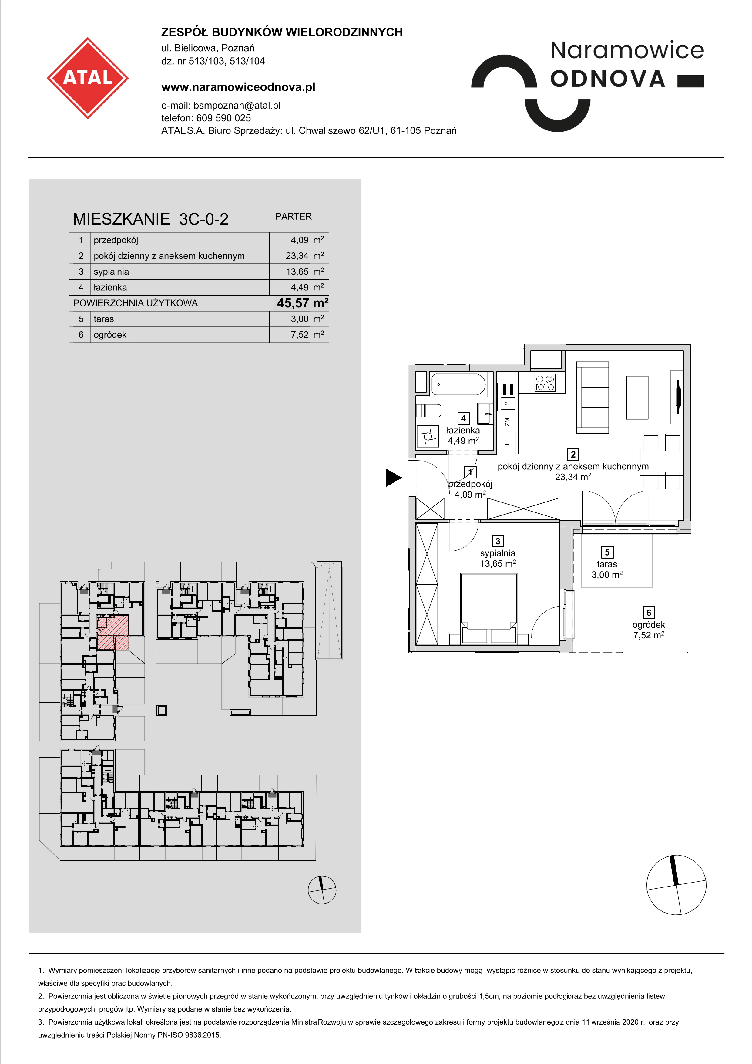 Mieszkanie 45,57 m², parter, oferta nr 3C-0-2, Naramowice Odnova, Poznań, Naramowice, ul. Bielicowa