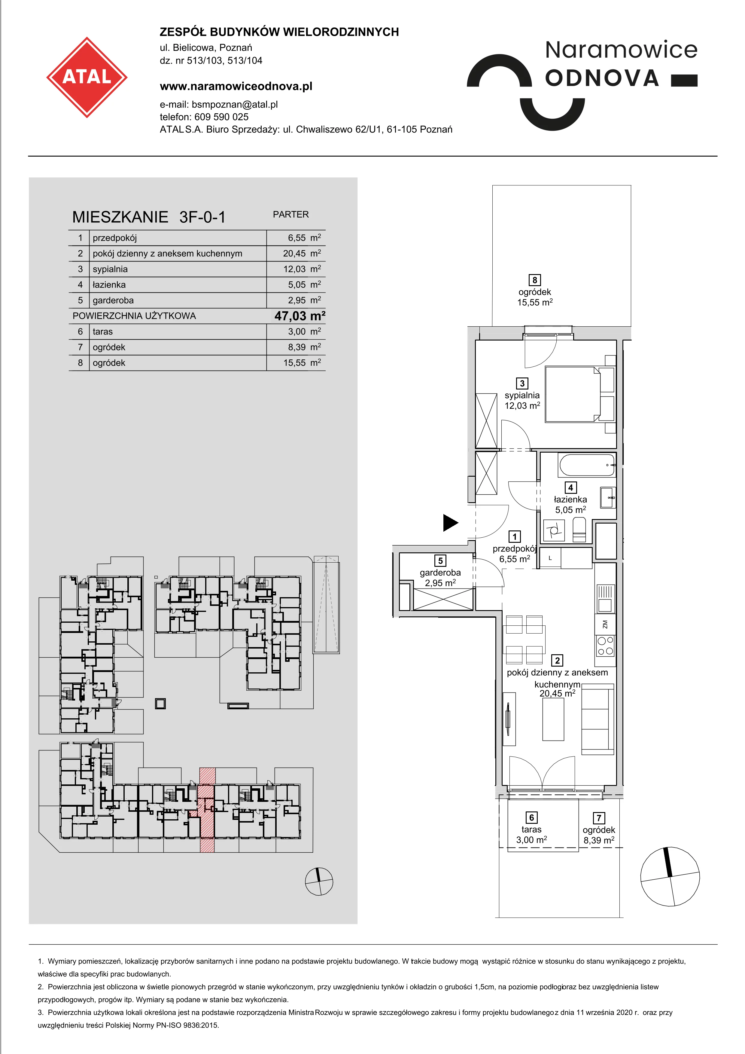 Mieszkanie 47,03 m², parter, oferta nr 3F-0-1, Naramowice Odnova, Poznań, Naramowice, ul. Bielicowa