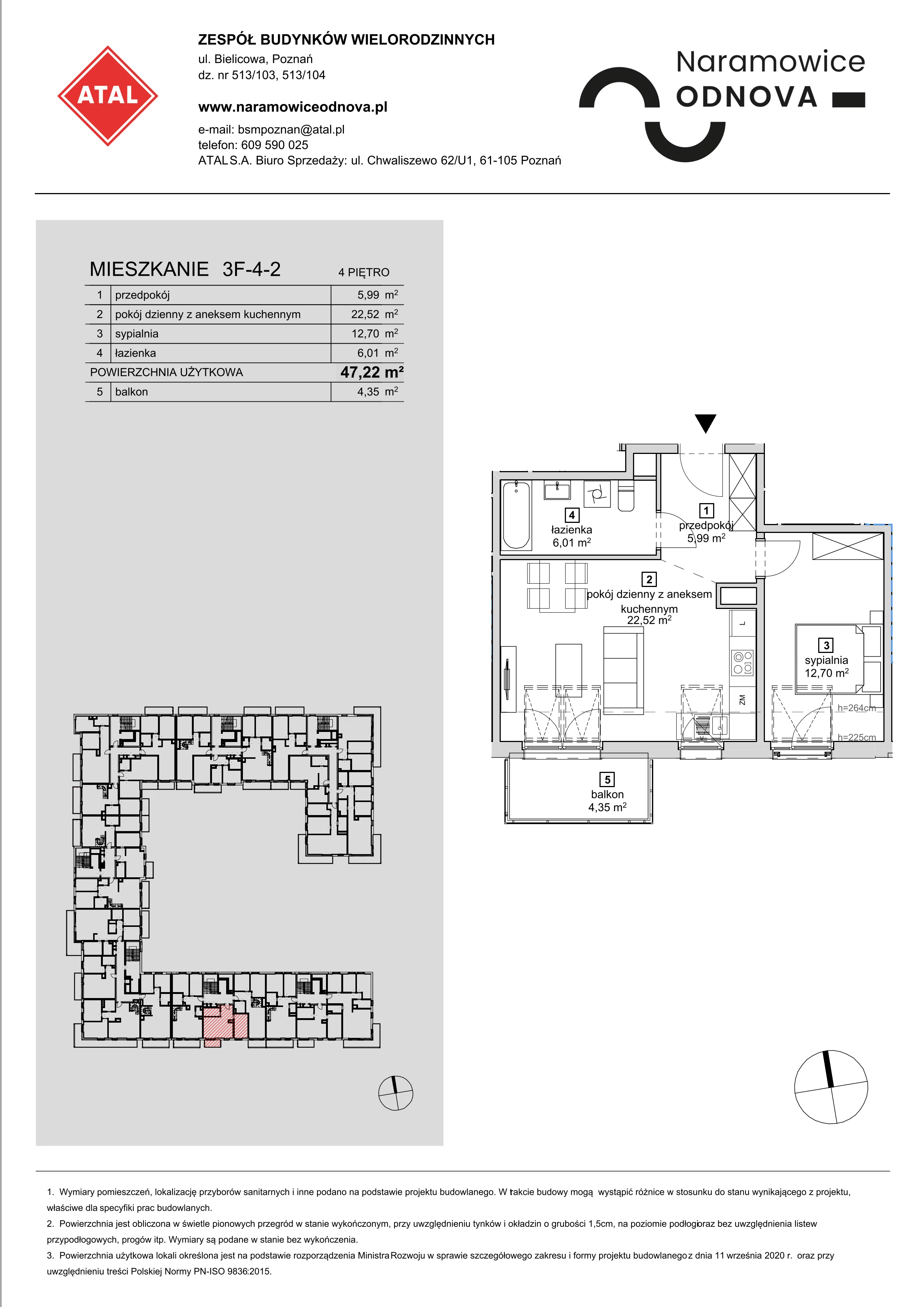 Mieszkanie 47,22 m², piętro 4, oferta nr 3F-4-2, Naramowice Odnova, Poznań, Naramowice, ul. Bielicowa