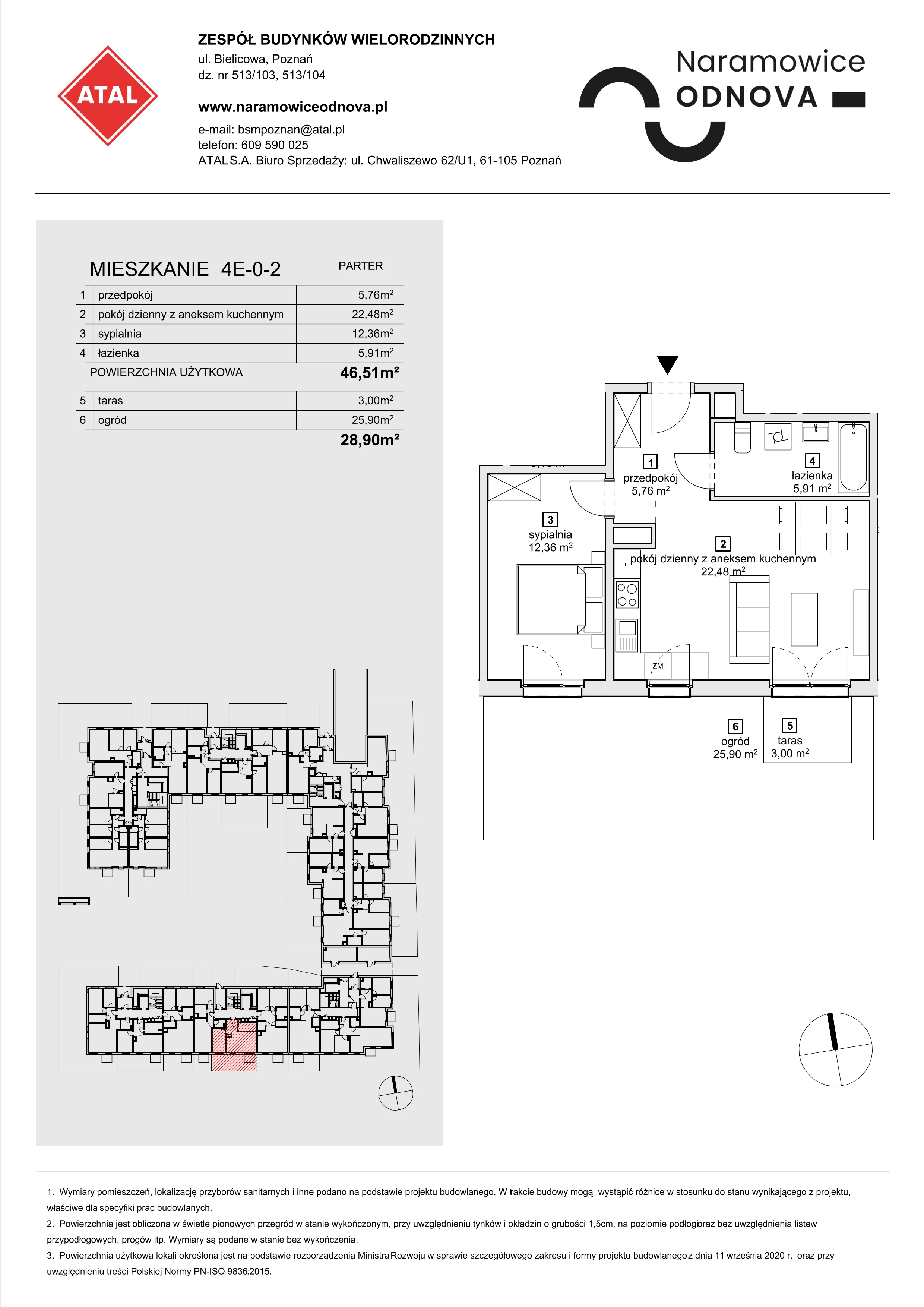 Mieszkanie 46,51 m², parter, oferta nr 4E-0-2, Naramowice Odnova, Poznań, Naramowice, ul. Bielicowa