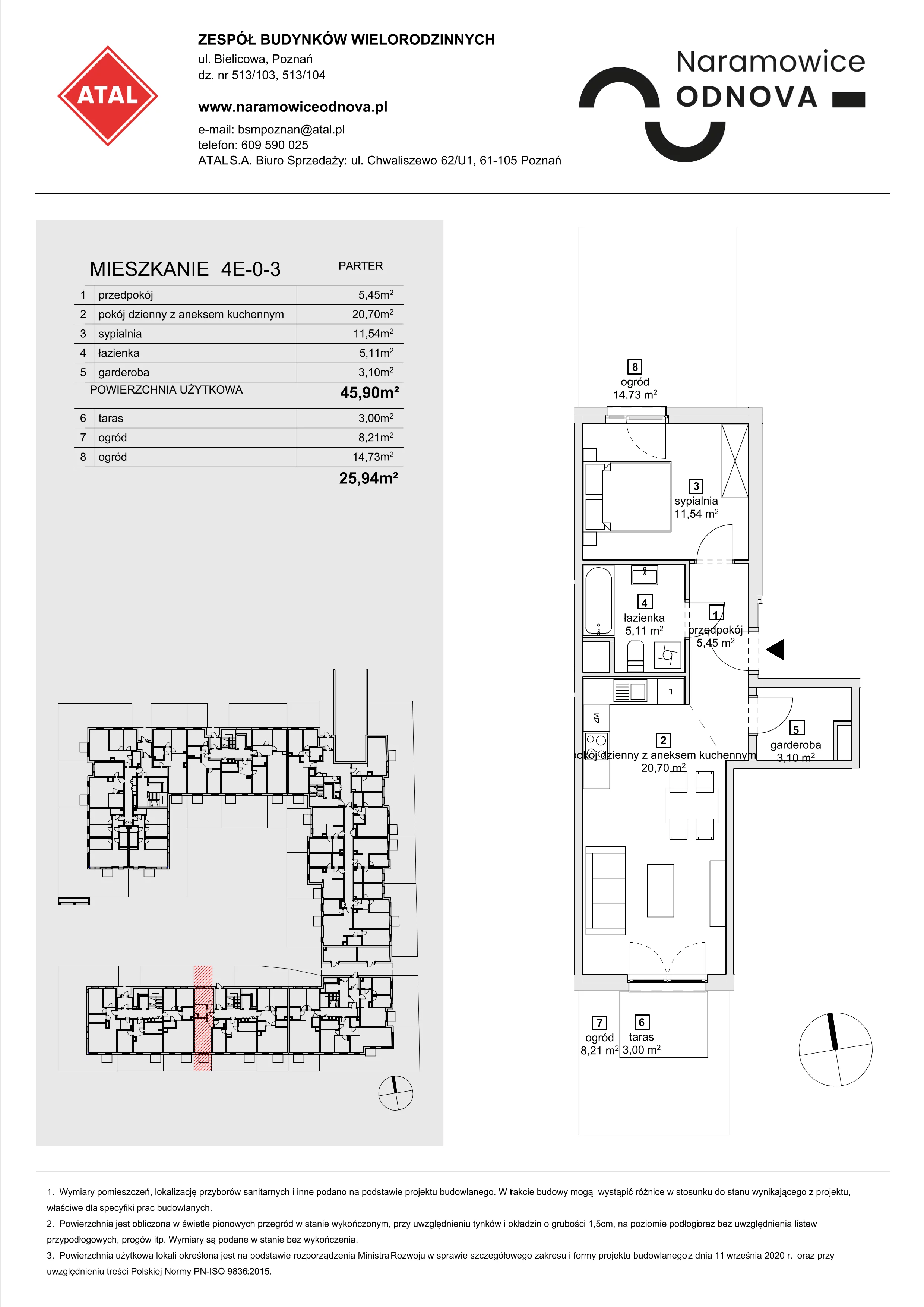 Mieszkanie 45,90 m², parter, oferta nr 4E-0-3, Naramowice Odnova, Poznań, Naramowice, ul. Bielicowa