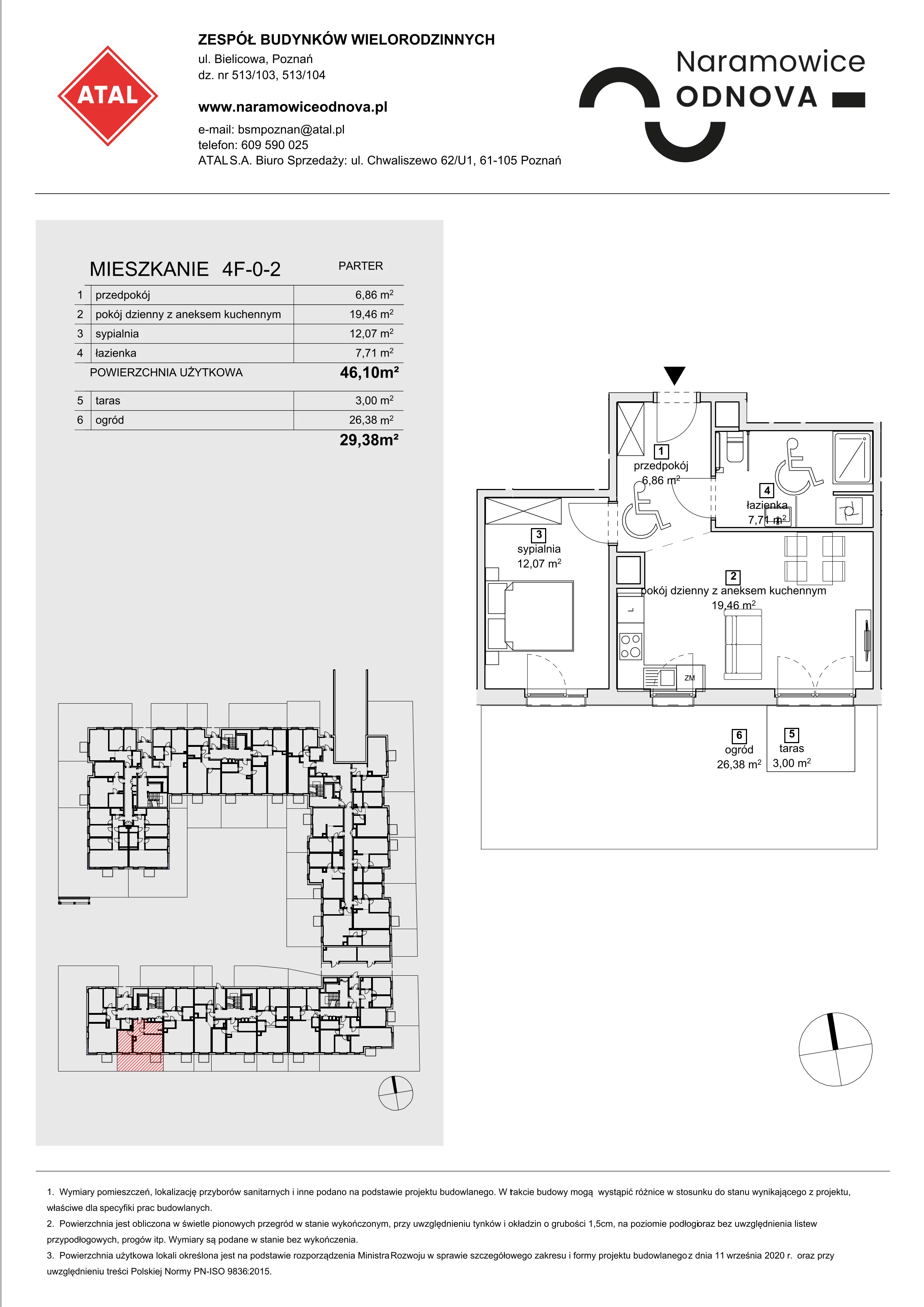 Mieszkanie 46,10 m², parter, oferta nr 4F-0-2, Naramowice Odnova, Poznań, Naramowice, ul. Bielicowa