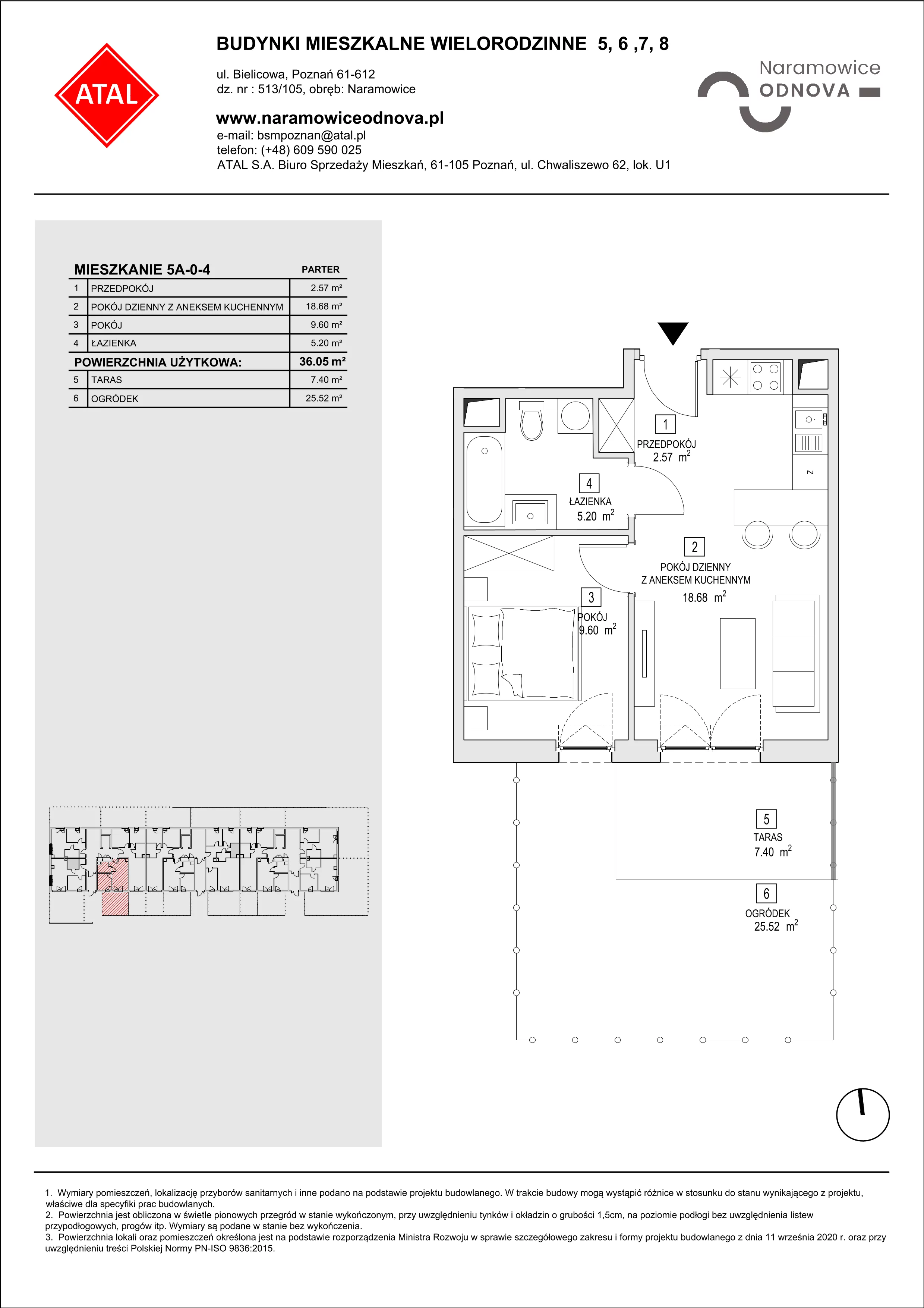 Mieszkanie 36,05 m², parter, oferta nr 5A-0-4, Naramowice Odnova II, Poznań, Naramowice, ul. Bielicowa