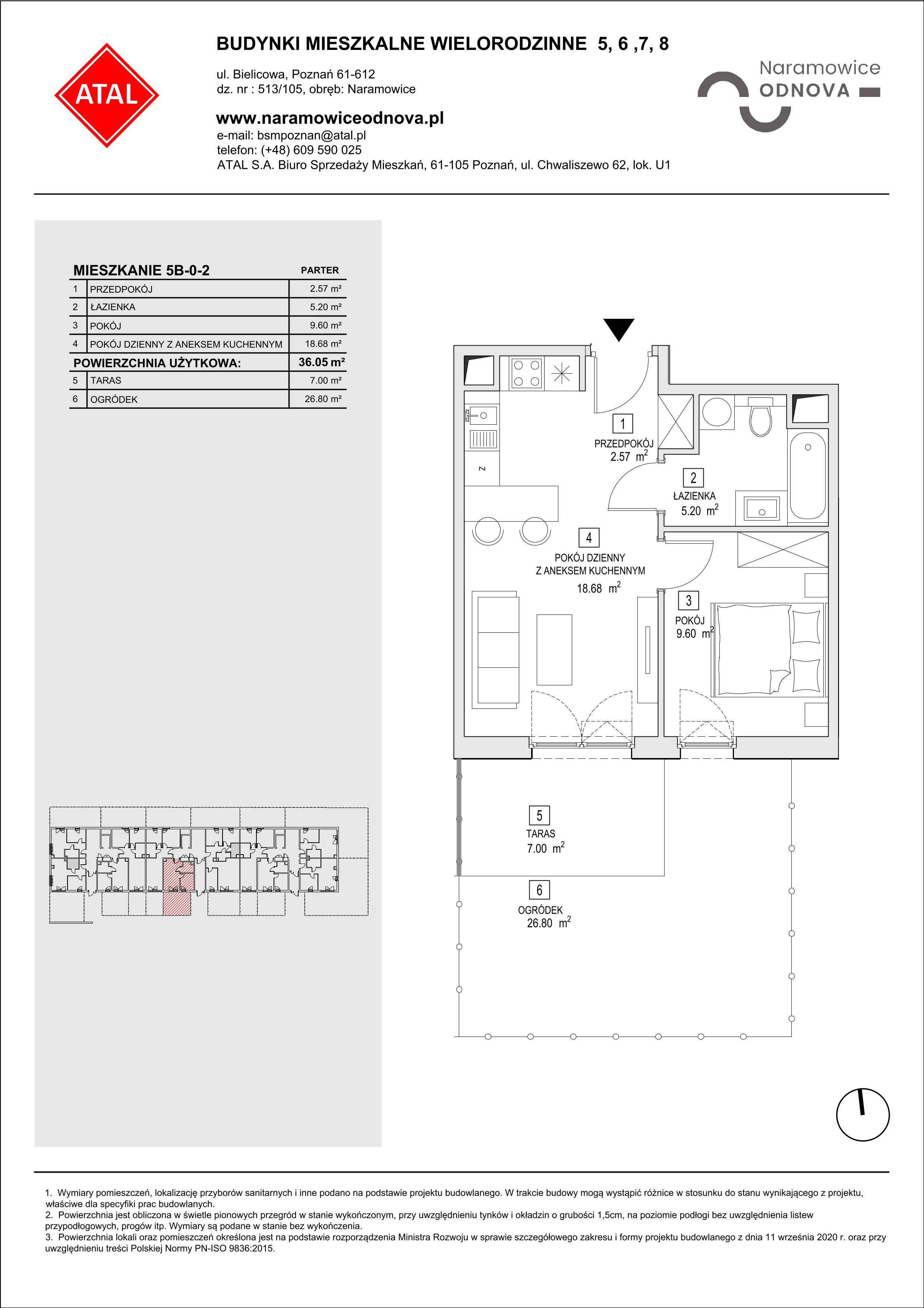 Mieszkanie 36,05 m², parter, oferta nr 5B-0-2, Naramowice Odnova II, Poznań, Naramowice, ul. Bielicowa