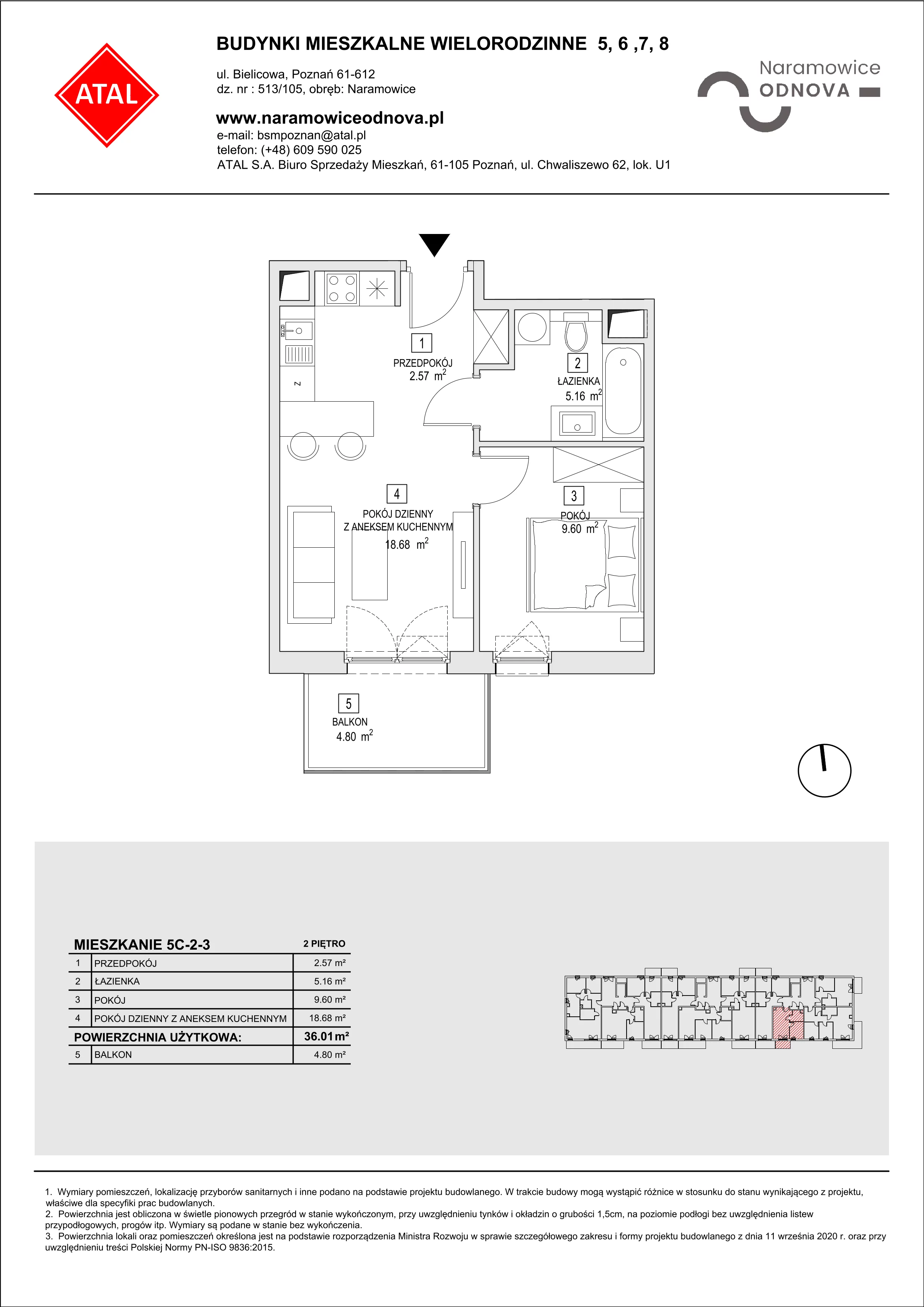 Mieszkanie 36,01 m², piętro 2, oferta nr 5C-2-3, Naramowice Odnova II, Poznań, Naramowice, ul. Bielicowa